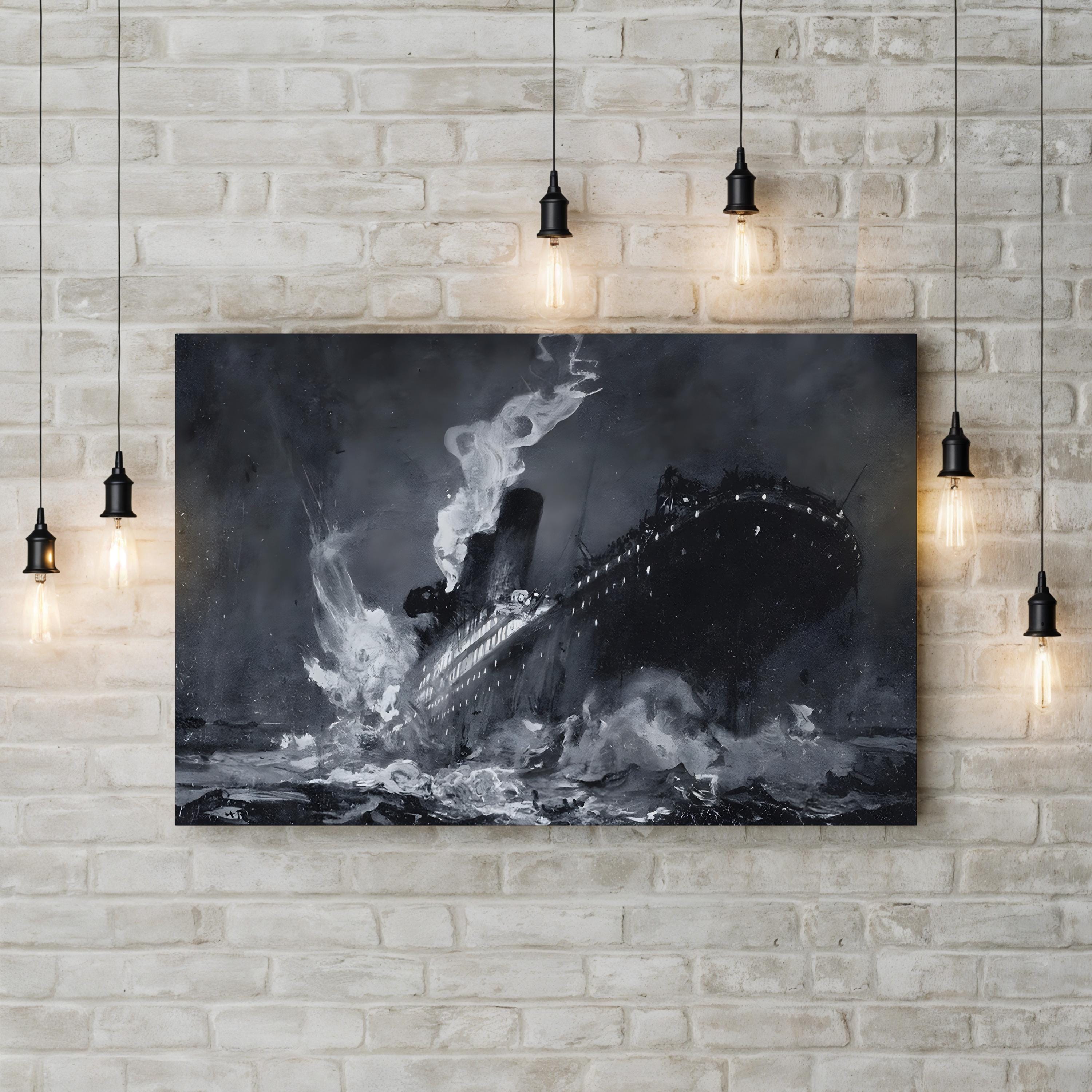 The 46,328 Tons RMS Titanic of the White Star Line Sinking Wall Art by Henry Reuterdahl – Historic Nautical Canvas Print