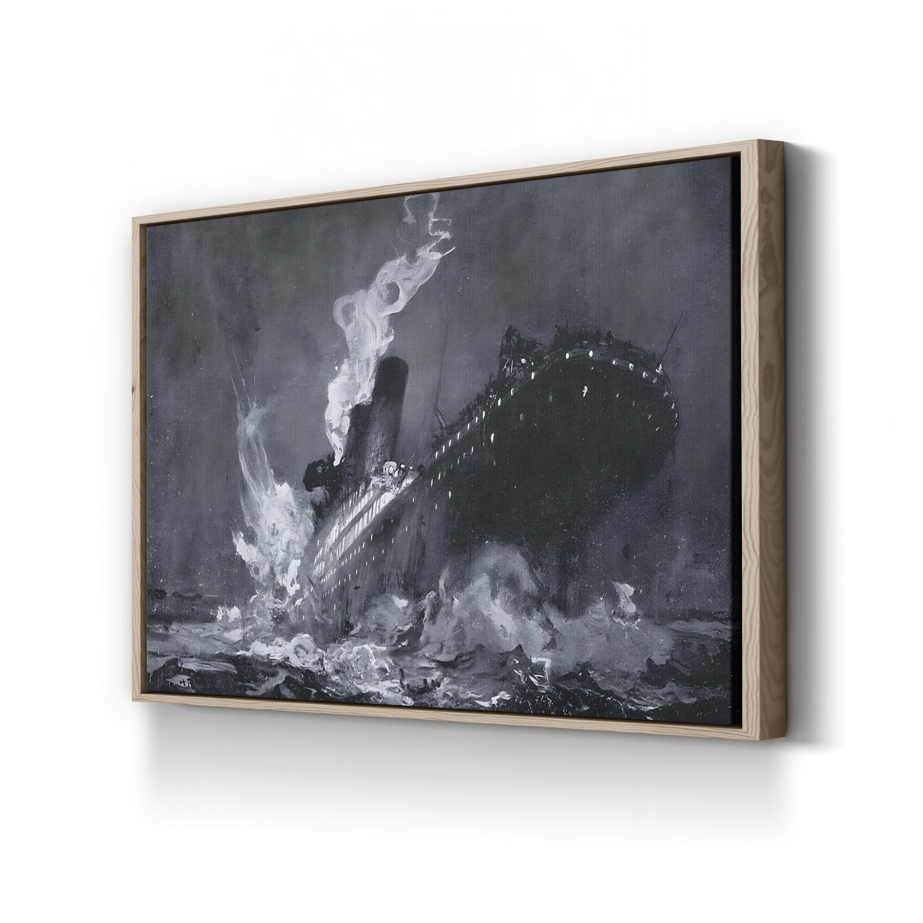 The 46,328 Tons RMS Titanic Sinking by Henry Reuterdahl canvas print in Oak frame