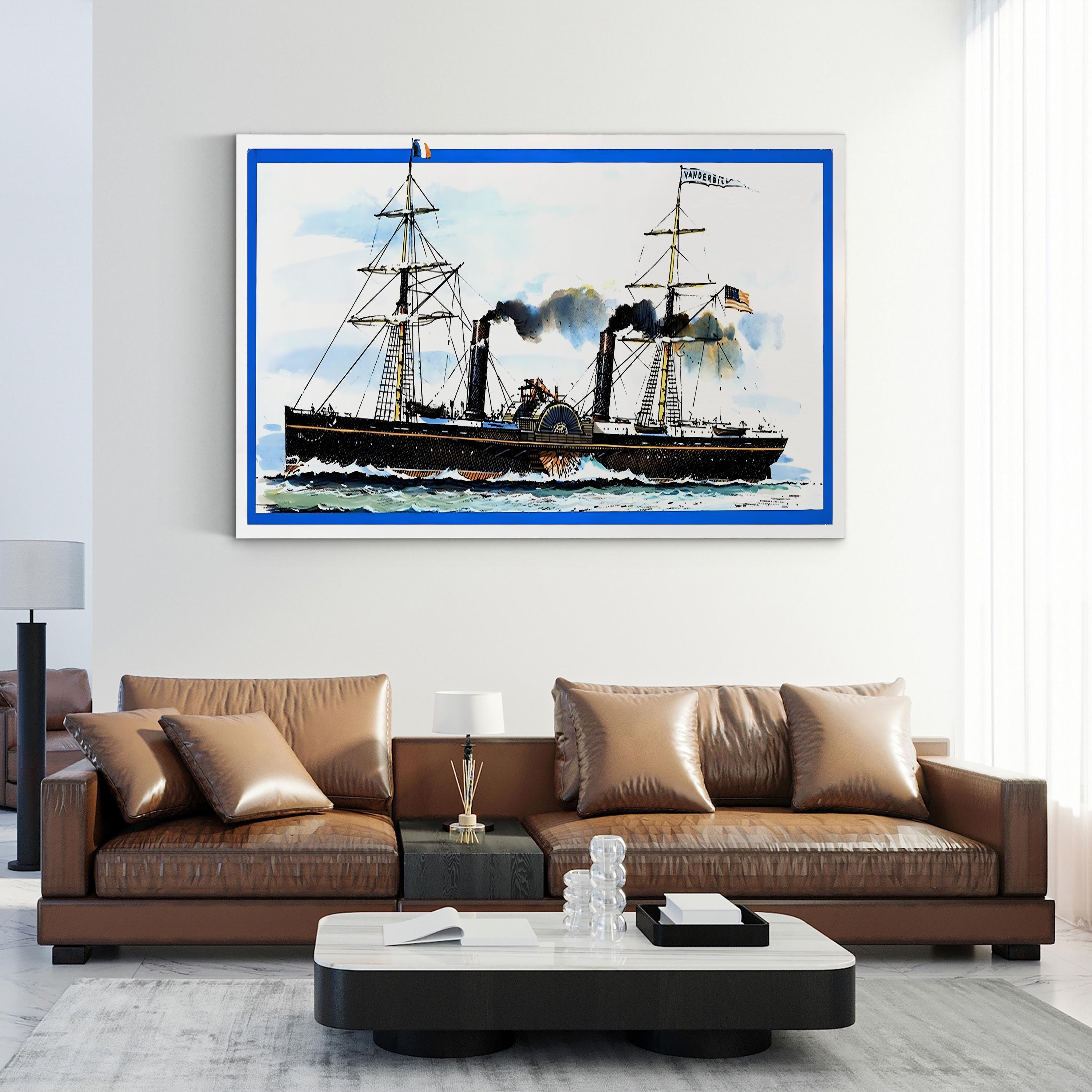 The American Paddle Steamer Vanderbilt Wall Art by John S. Smith – Vintage Maritime Illustration
