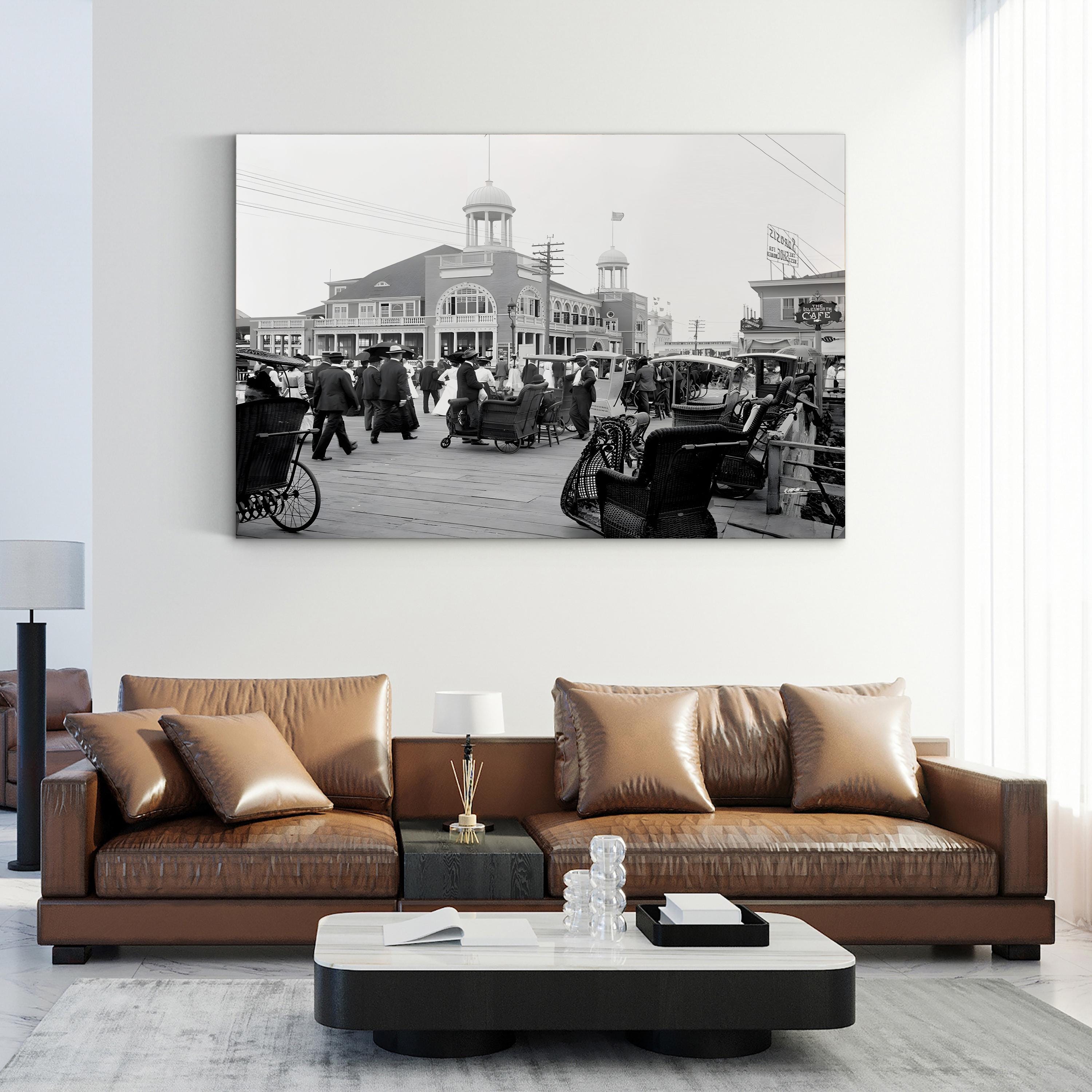Atlantic City Boardwalk, 1900 – Vintage Photography Wall Art | Black & White Coastal Canvas Print