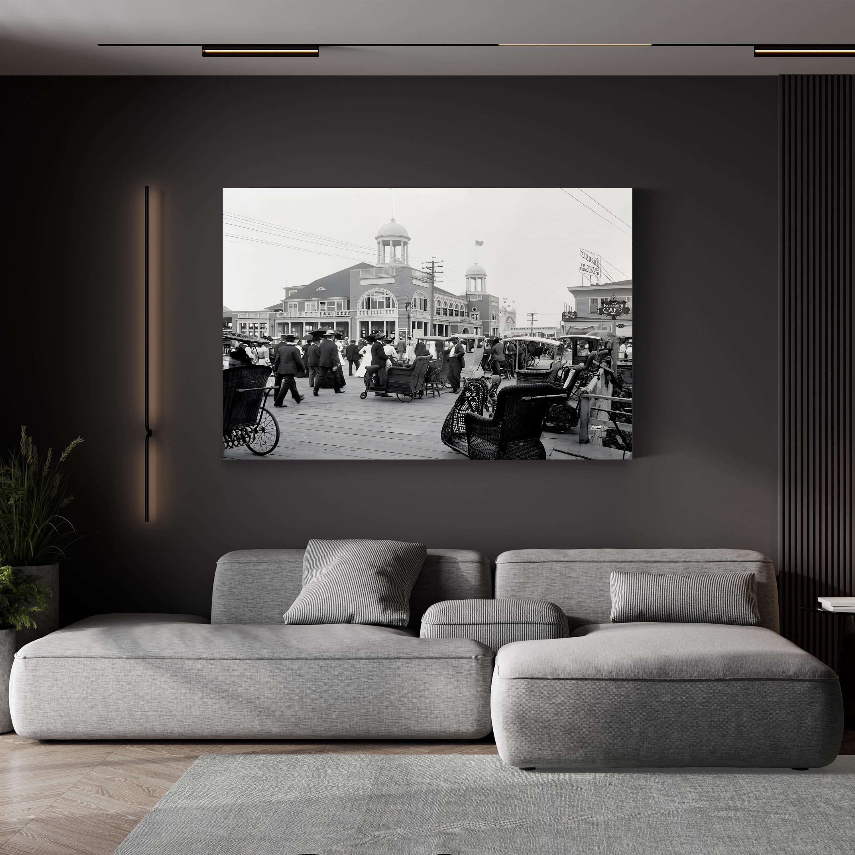 Atlantic City Boardwalk, 1900 – Vintage Photography Wall Art | Black & White Coastal Canvas Print