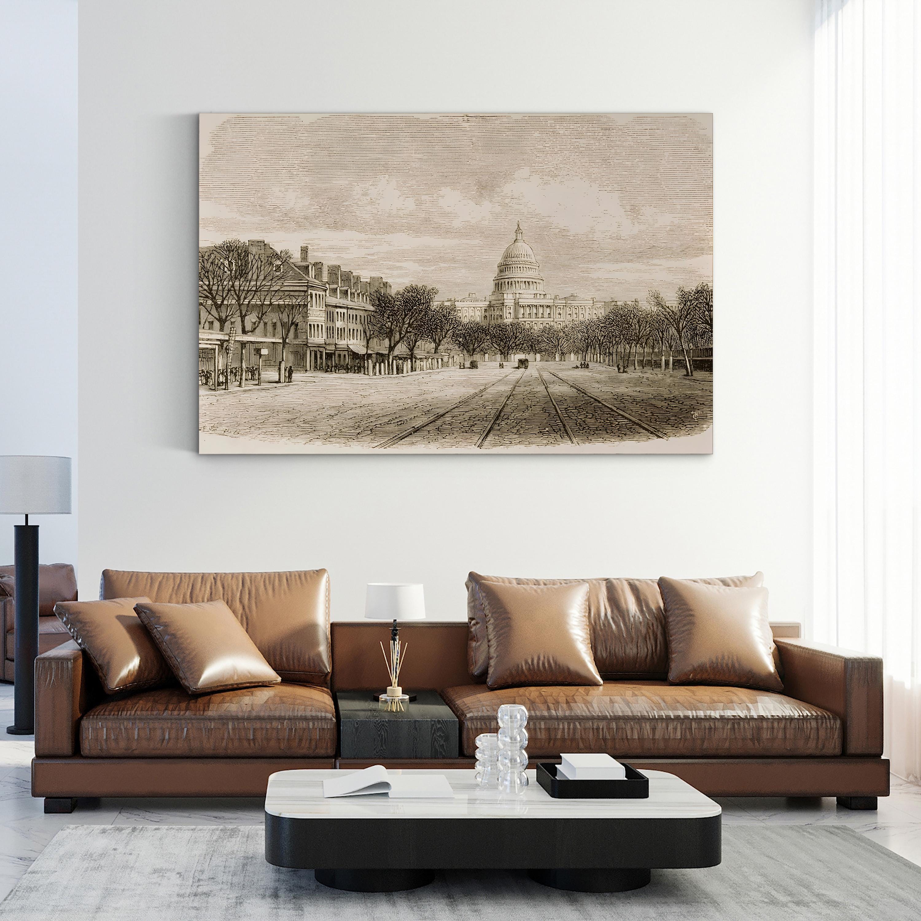 US Capitol Building, 1870s – Period Illustration Wall Art | Vintage Washington DC Canvas Print