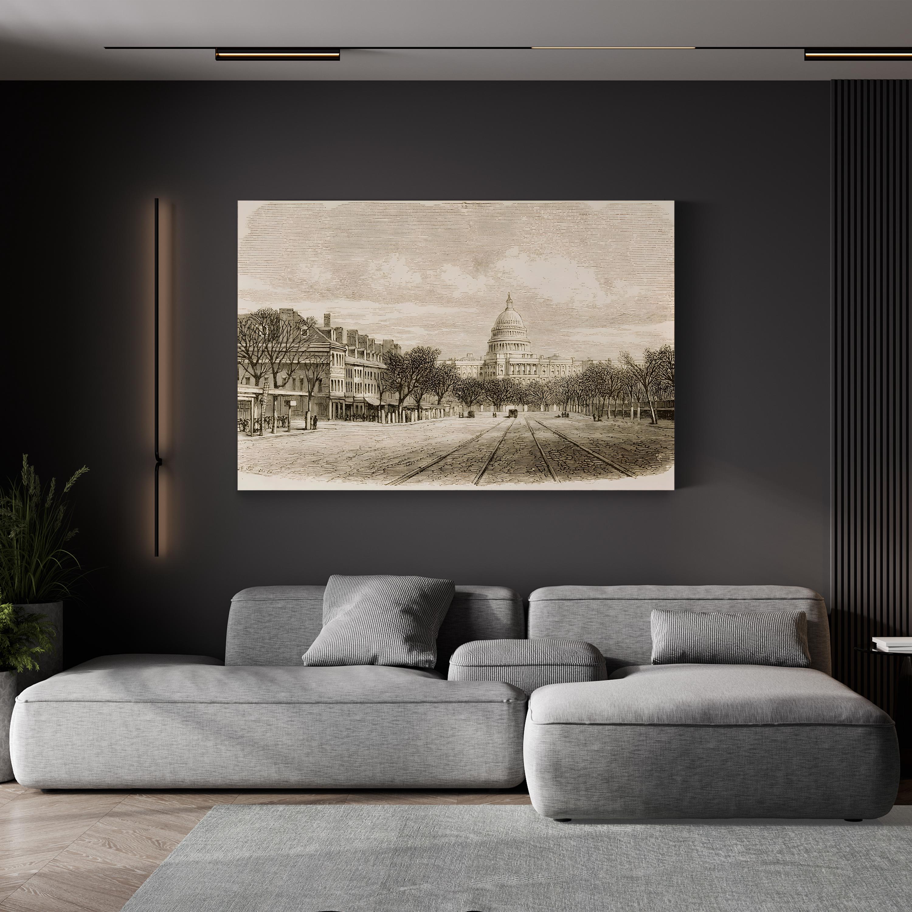US Capitol Building, 1870s – Period Illustration Wall Art | Vintage Washington DC Canvas Print