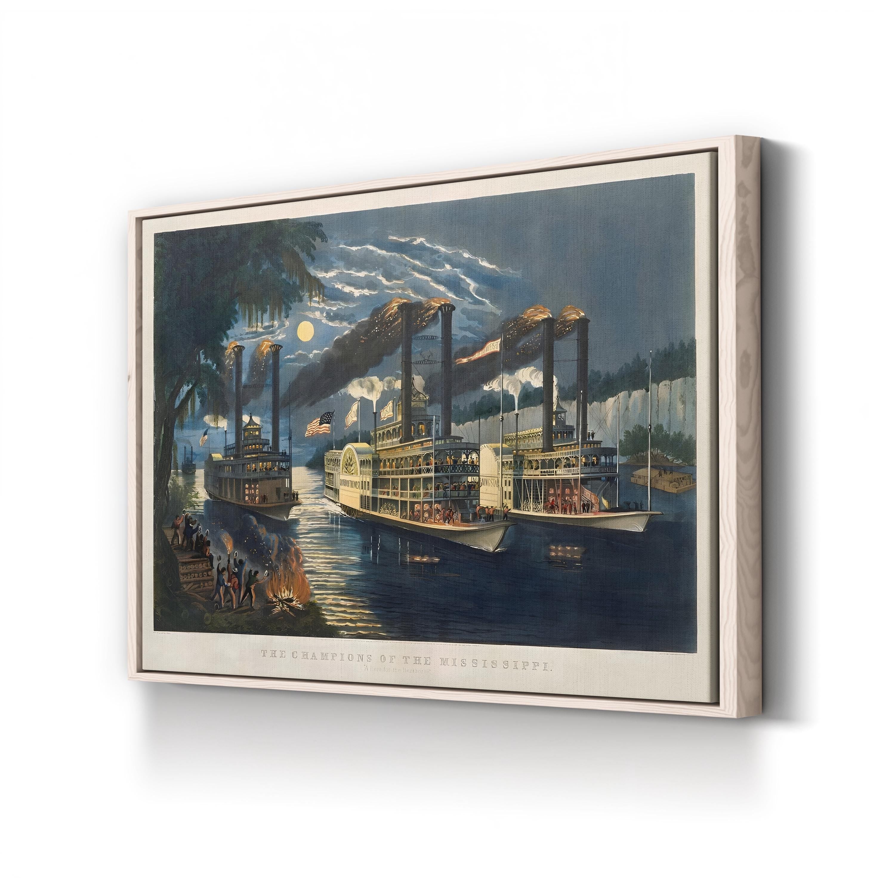 Champions of the Mississippi 1866 – Currier & Ives Wall Art | Vintage Steamboat Lithograph Canvas Print