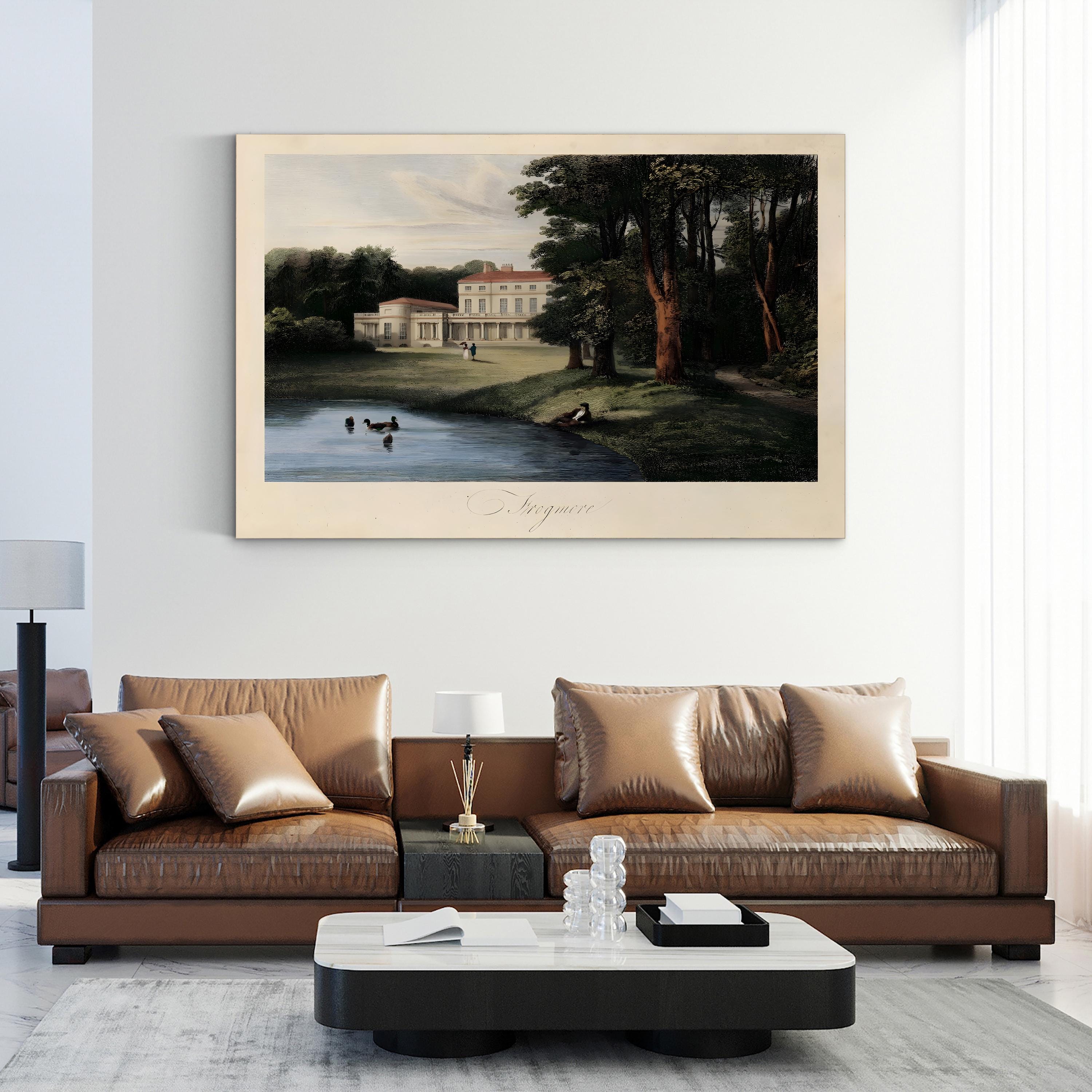 English Countryside I River Estate – Period Illustration Wall Art | Pastoral Landscape Canvas Print