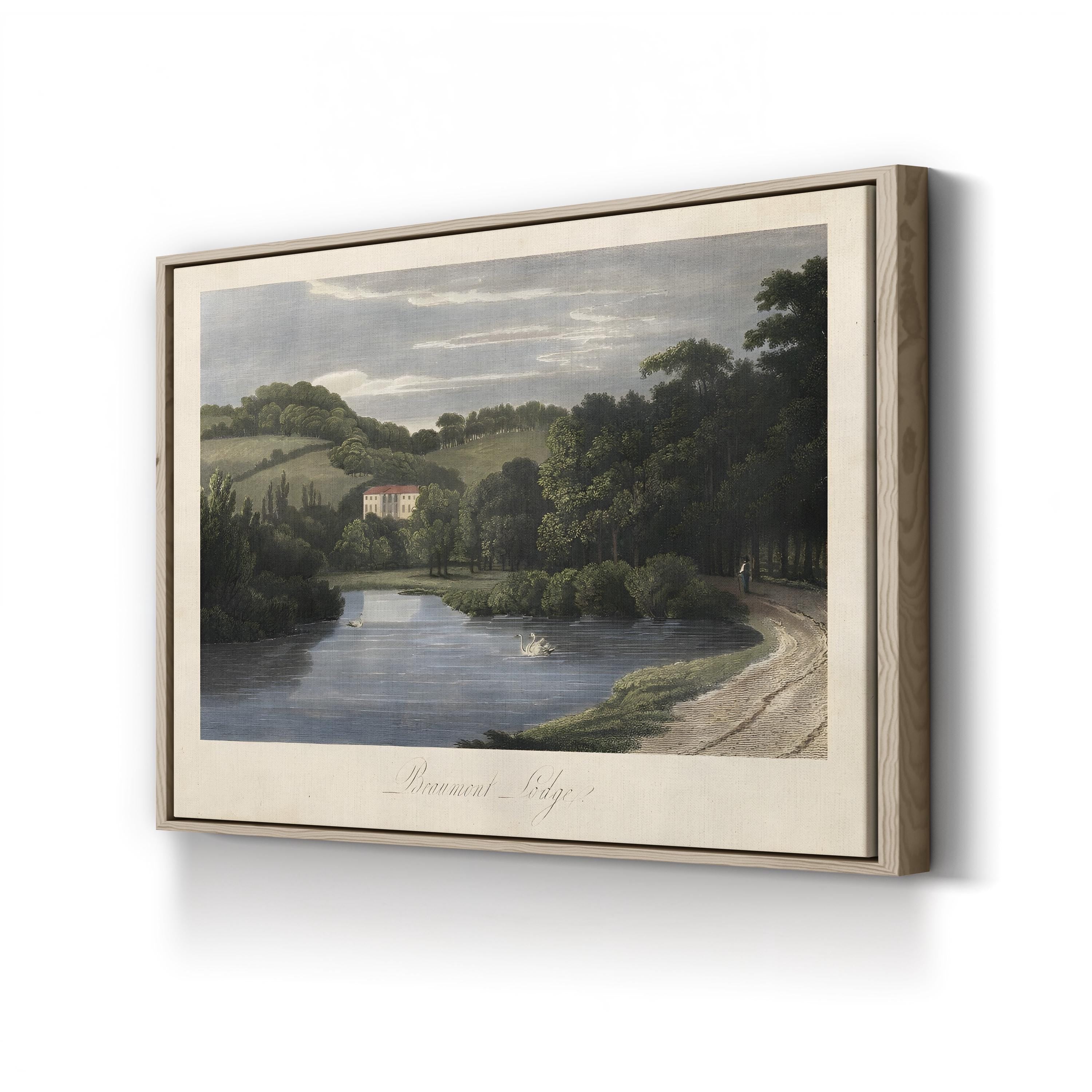 English Countryside III – Period Illustration Wall Art | Serene River Landscape Canvas Print