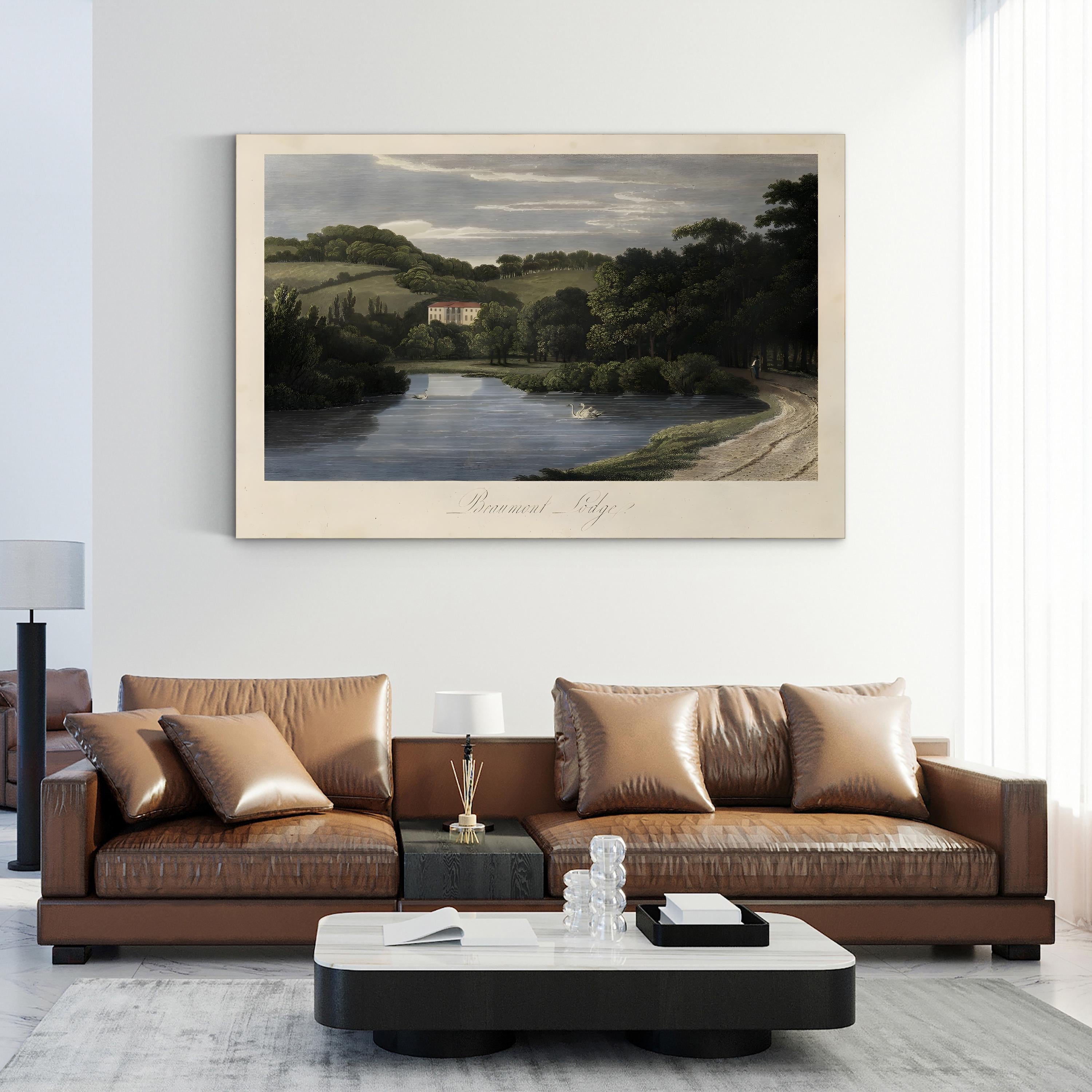 English Countryside III – Period Illustration Wall Art | Serene River Landscape Canvas Print