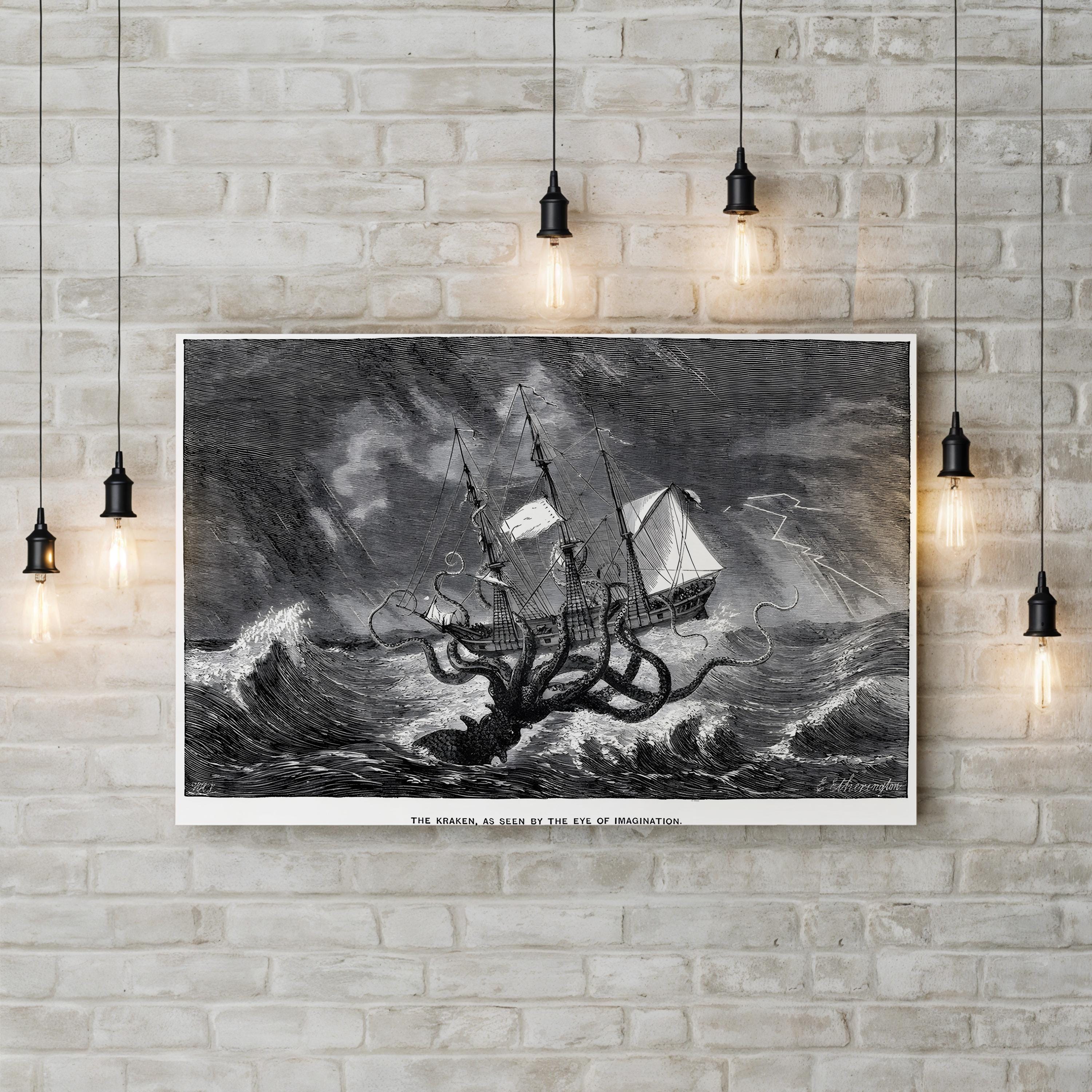 The Kraken, As Seen by the Eye of the Imagination, 1887 Wall Art by Edgar Etherington | Victorian Nautical Myth Illustration