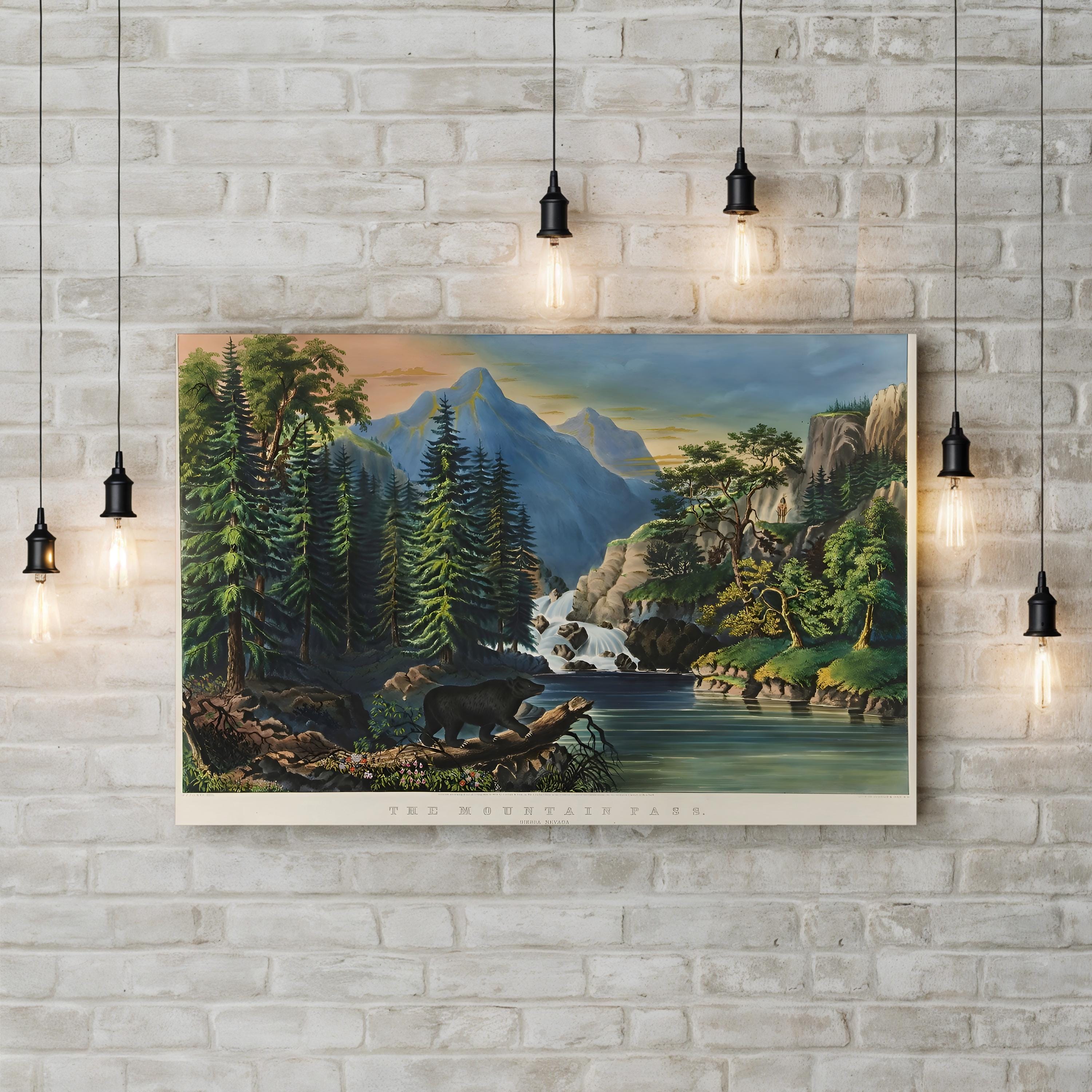 Sierra Nevada Mountain Pass – Period Illustration Wall Art | Wilderness Landscape Canvas Print