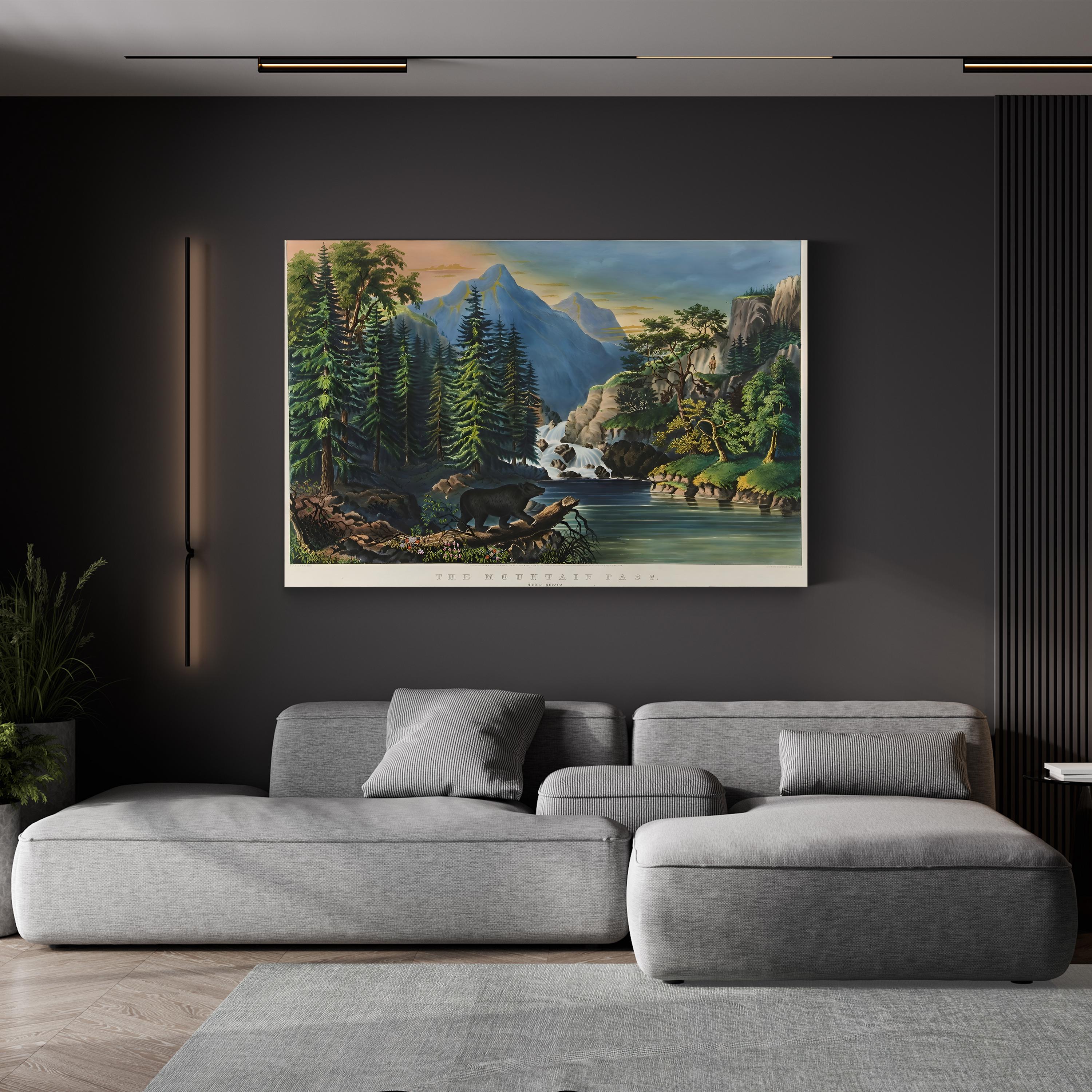 Sierra Nevada Mountain Pass – Period Illustration Wall Art | Wilderness Landscape Canvas Print