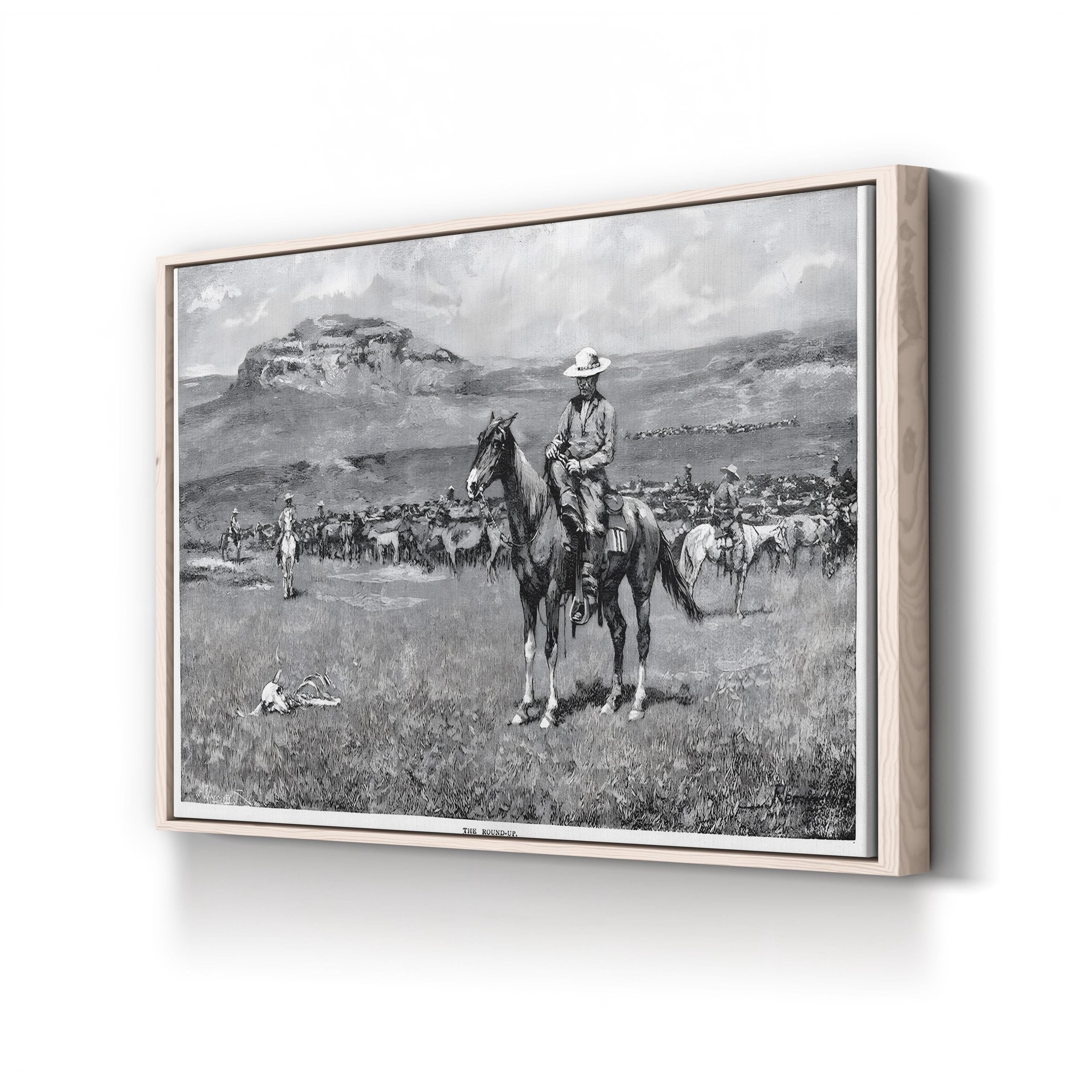 The Round-Up, c. 1888 by Frederic Remington canvas print in Natural frame