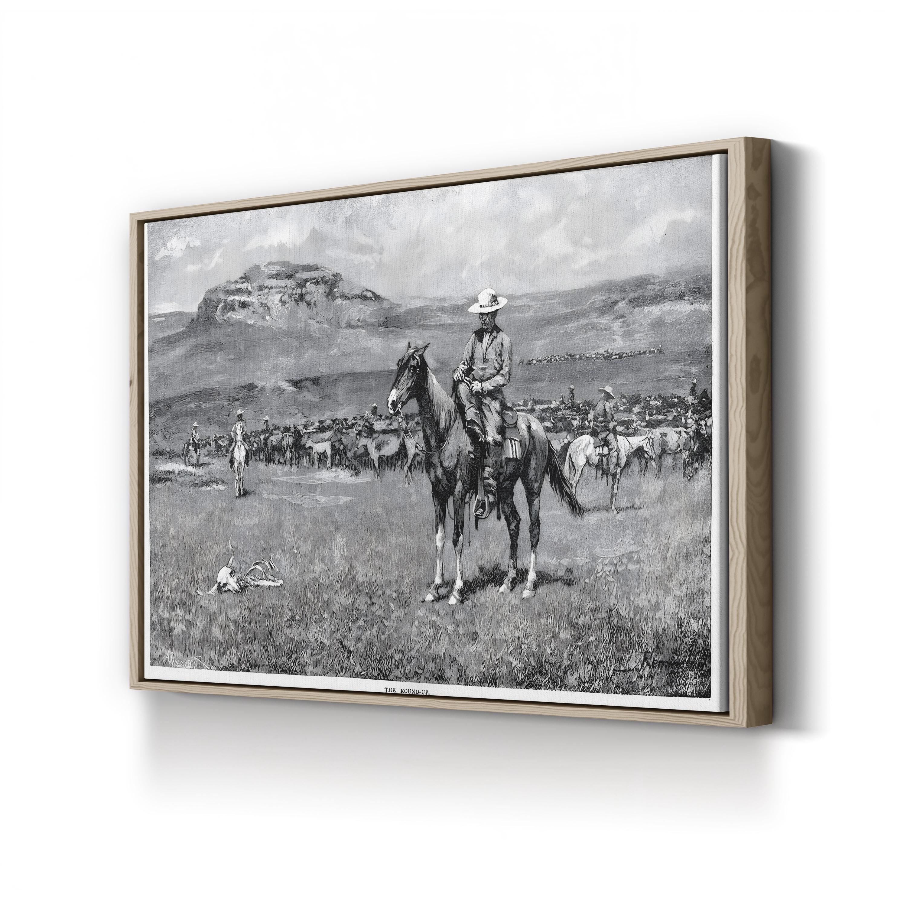 The Round-Up, c. 1888 by Frederic Remington canvas print in Oak frame