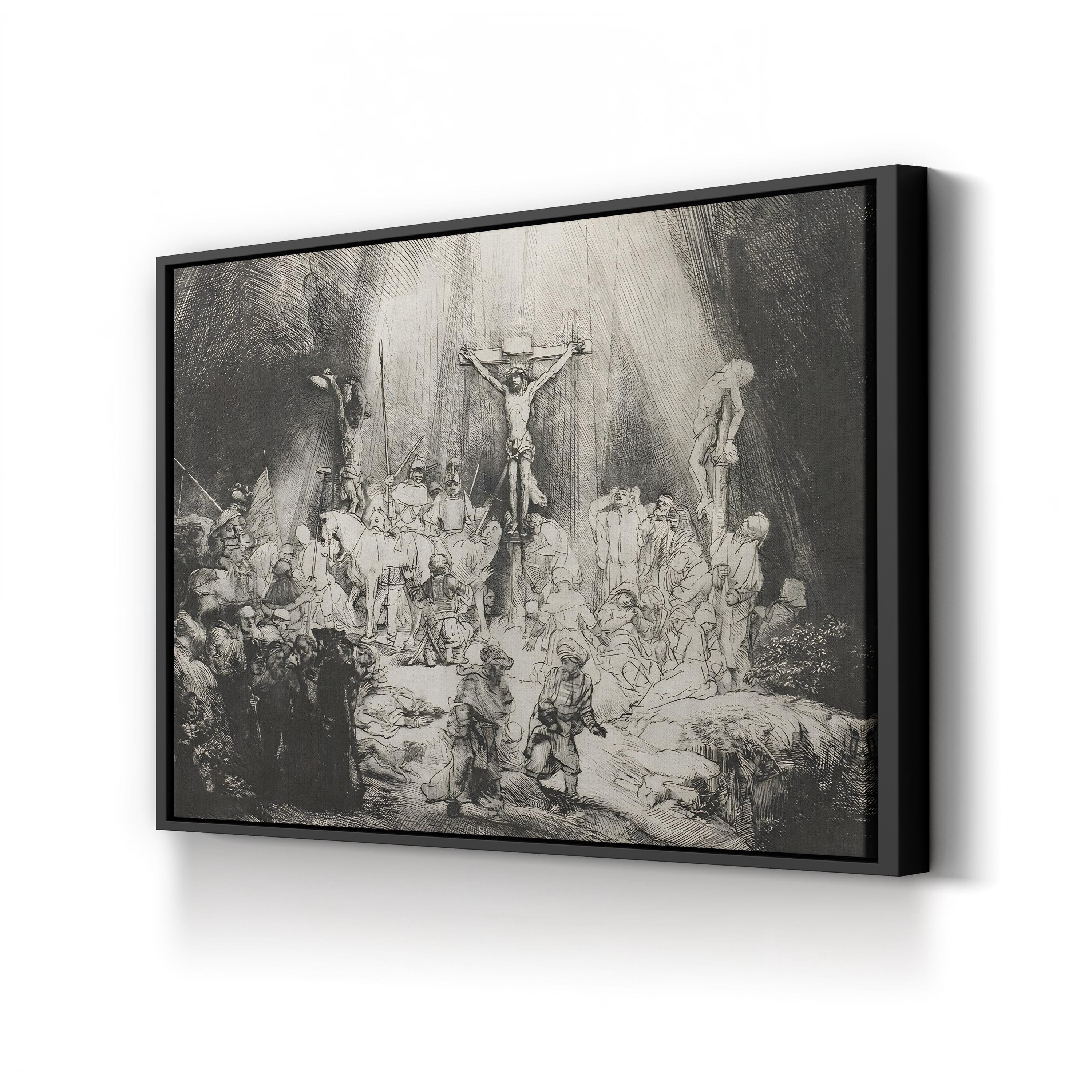 The Three Crosses Wall Art – Rembrandt 1633 Black and White Religious Print