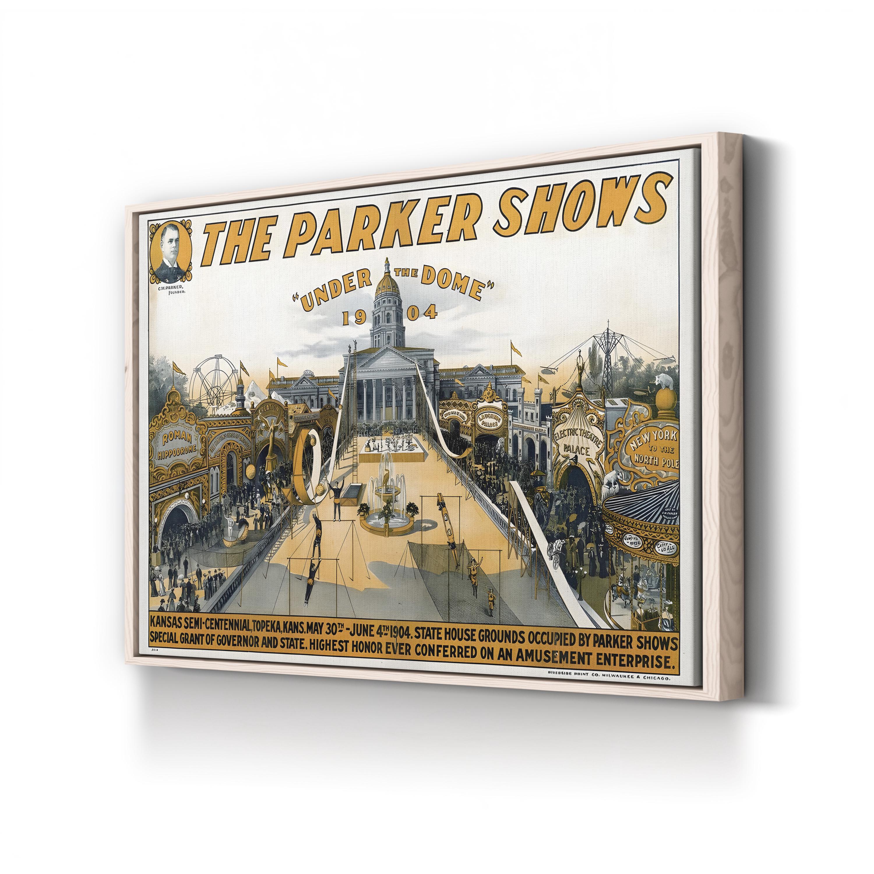 The Parker Shows 1904 Topeka Kansas poster canvas print in Natural Frame Canvas