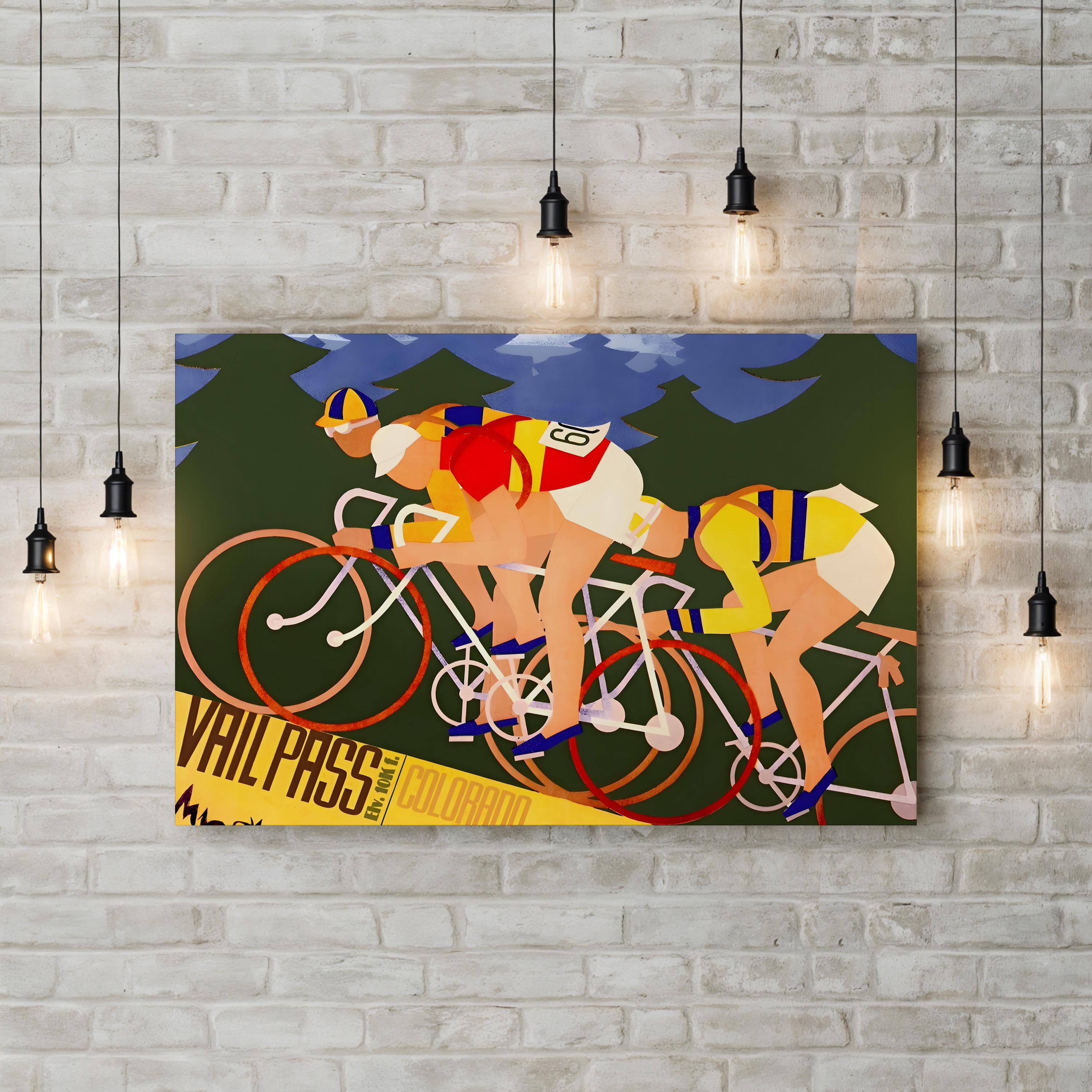 Vintage Cycling Illustration Vail Pass Bicycle Race in Colorado  Poster