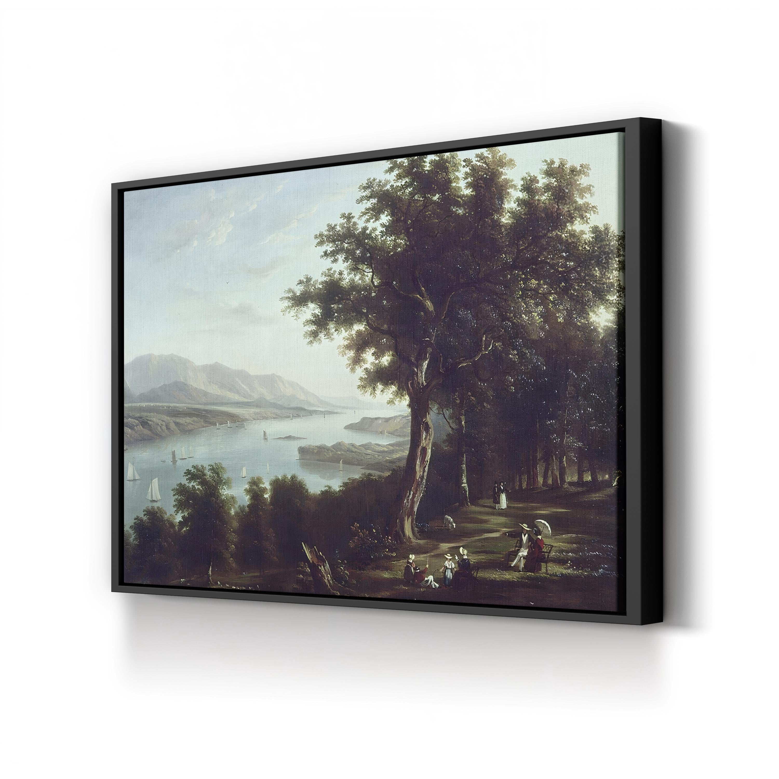 View From Hyde Park on the Hudson River (c.1836) – Framed Vintage Landscape Canvas Art by William Henry Bartlett