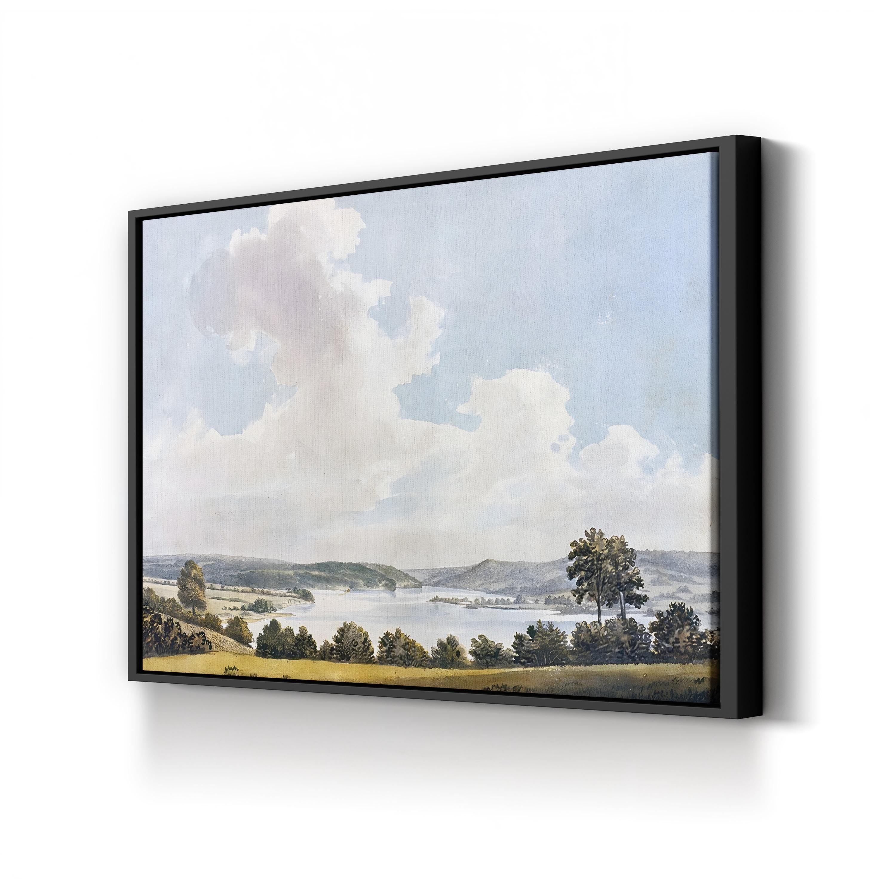 River Through Rolling Hills – Period Illustration Wall Art | Serene Landscape Canvas Print