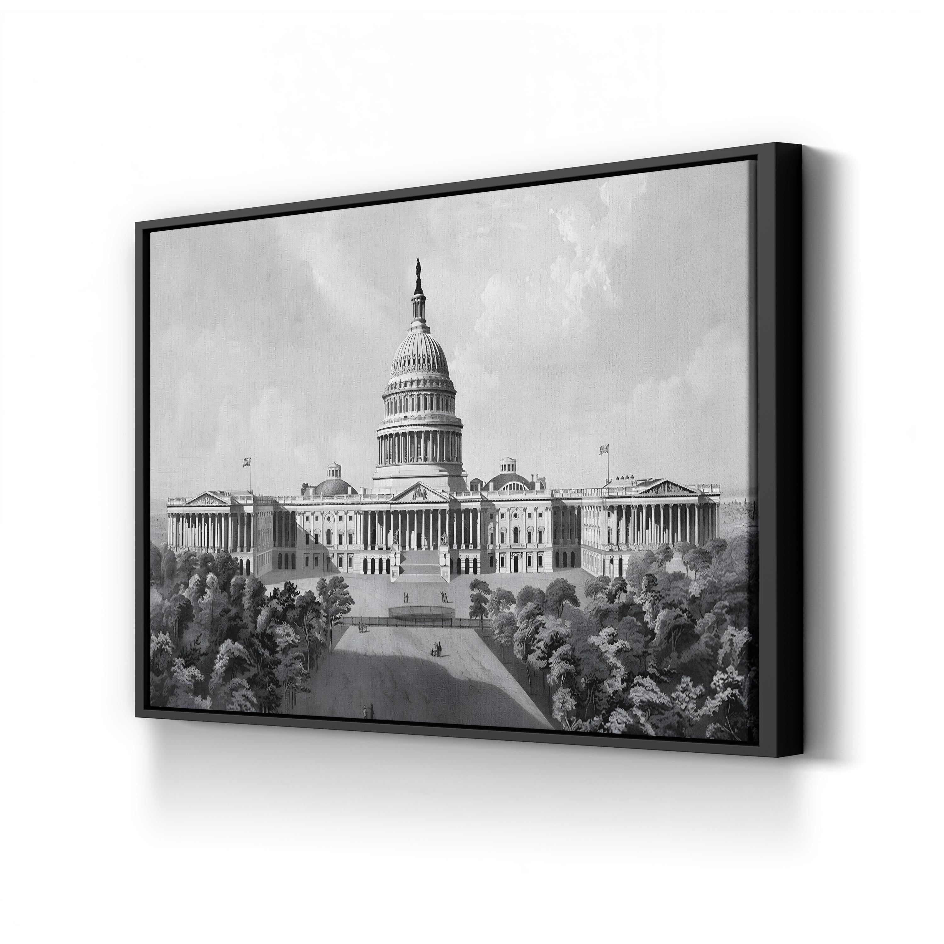 U.S. Capitol Building Canvas Print: Vintage Black and White Architecture