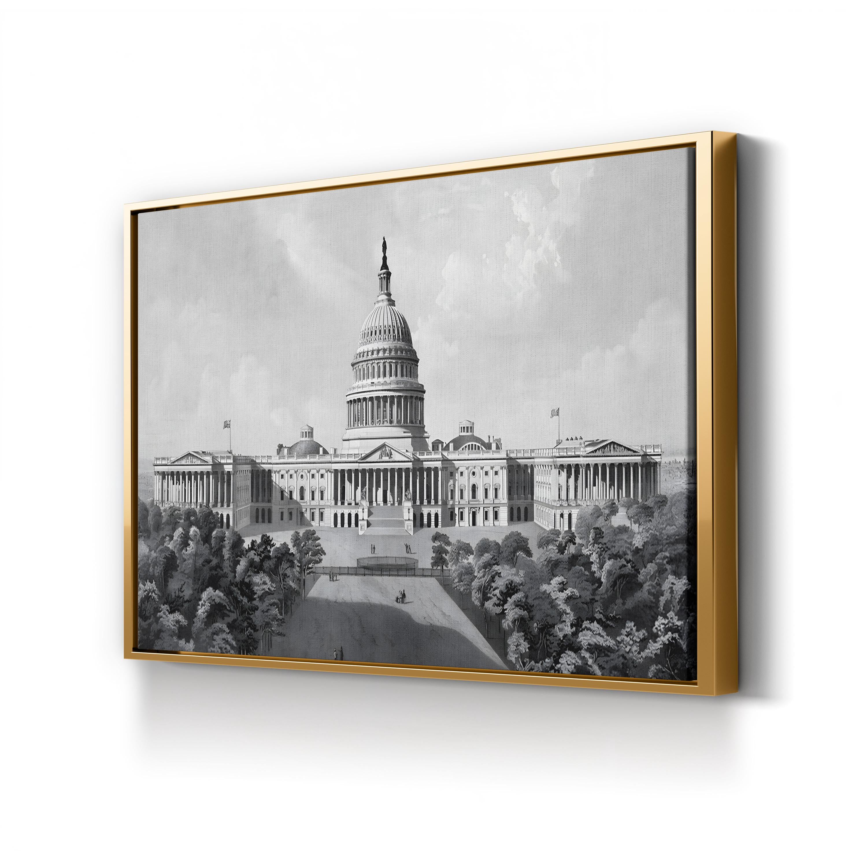 U.S. Capitol Building Canvas Print: Vintage Black and White Architecture