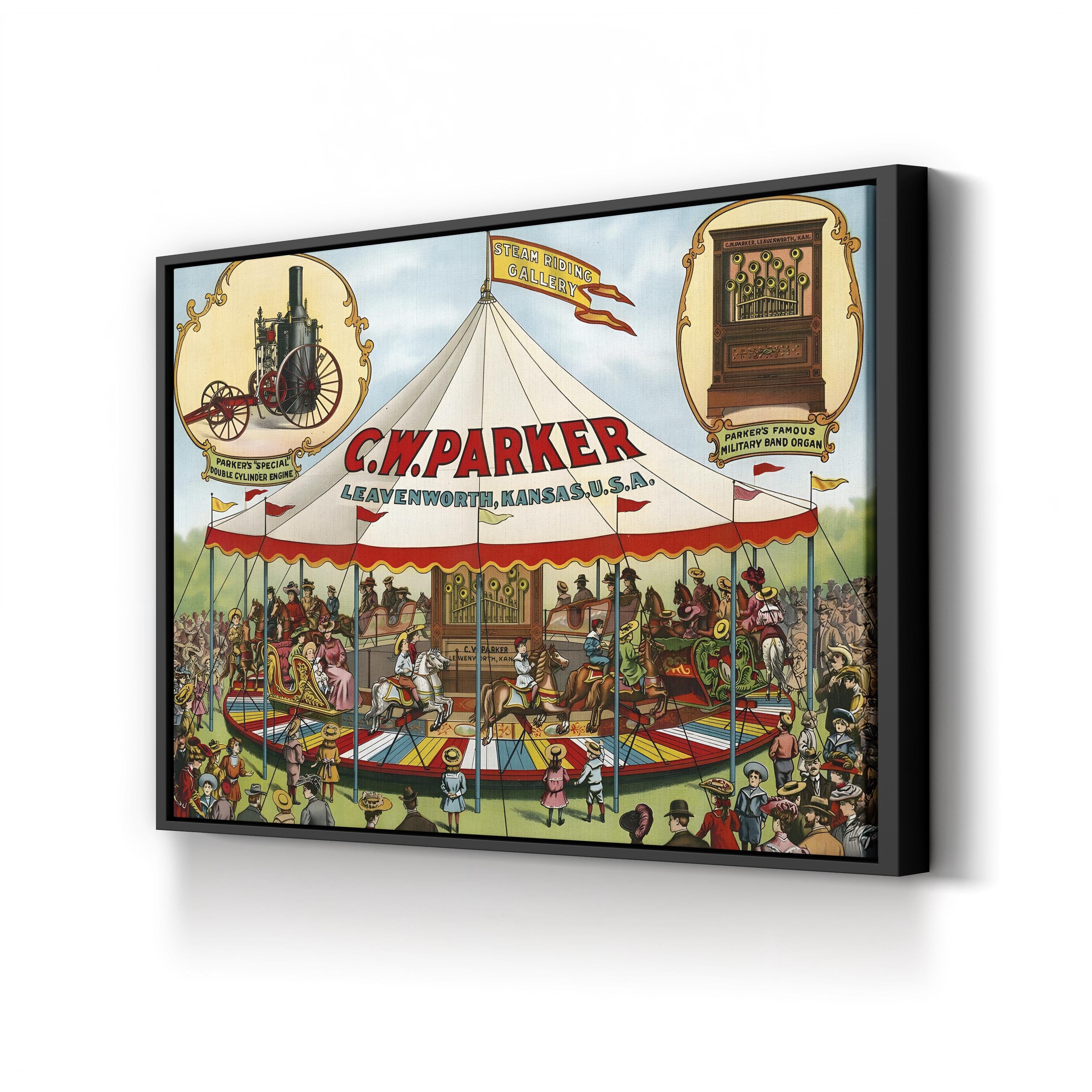 Steam Riding Vintage Carousel Scene by C.W. Parker