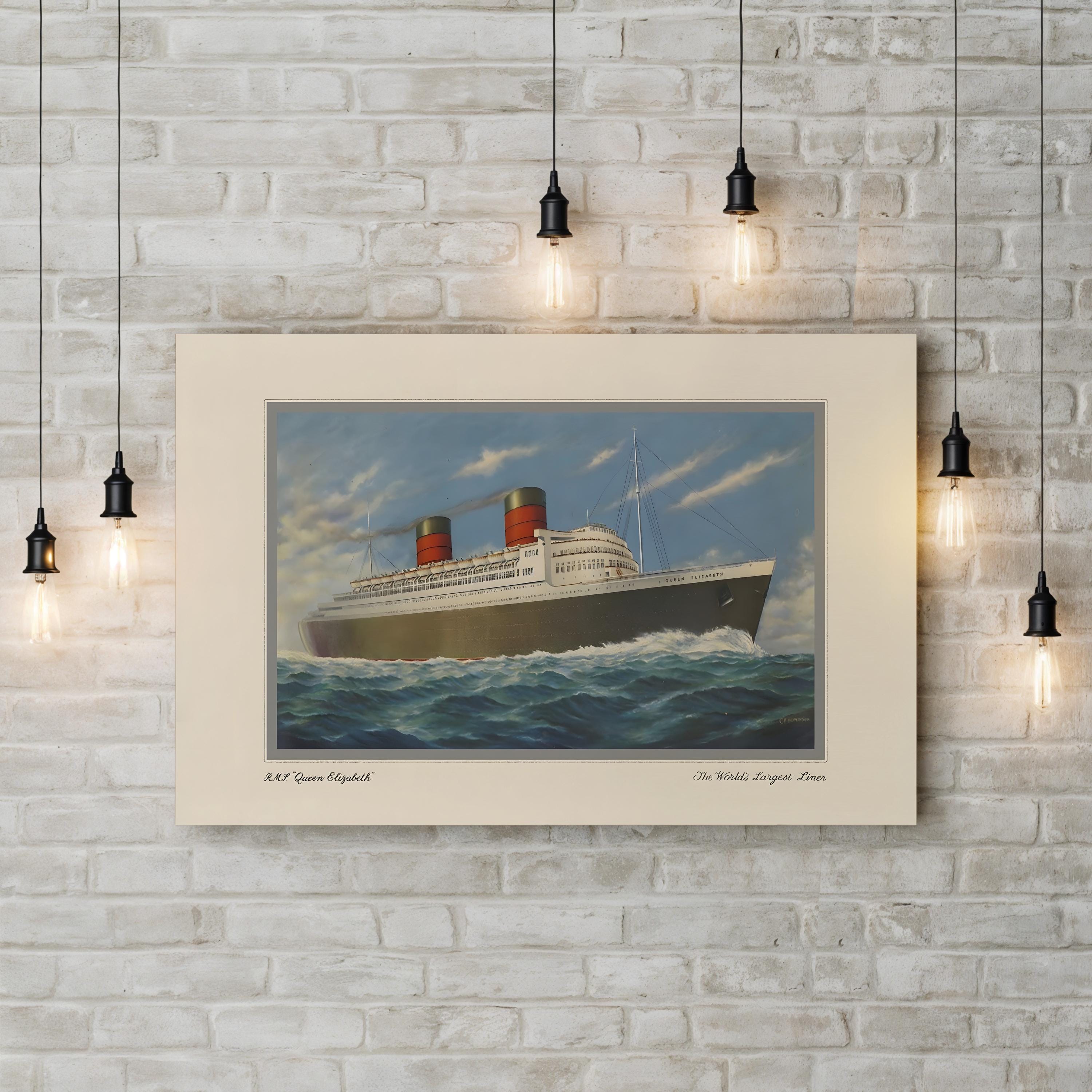 Vintage Cruise II Wall Art – R.M.S. Queen Elizabeth Nautical Maritime Artwork