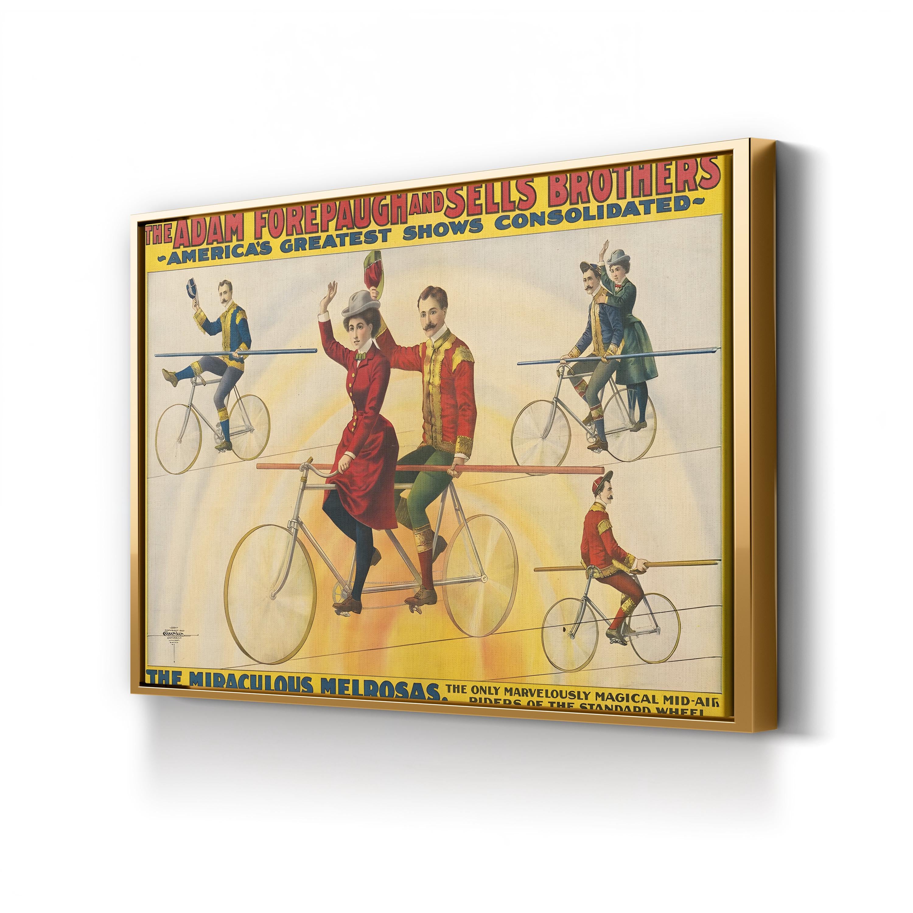 Vintage Bicycle Circus Poster: Acrobat Cycling Performance Illustration