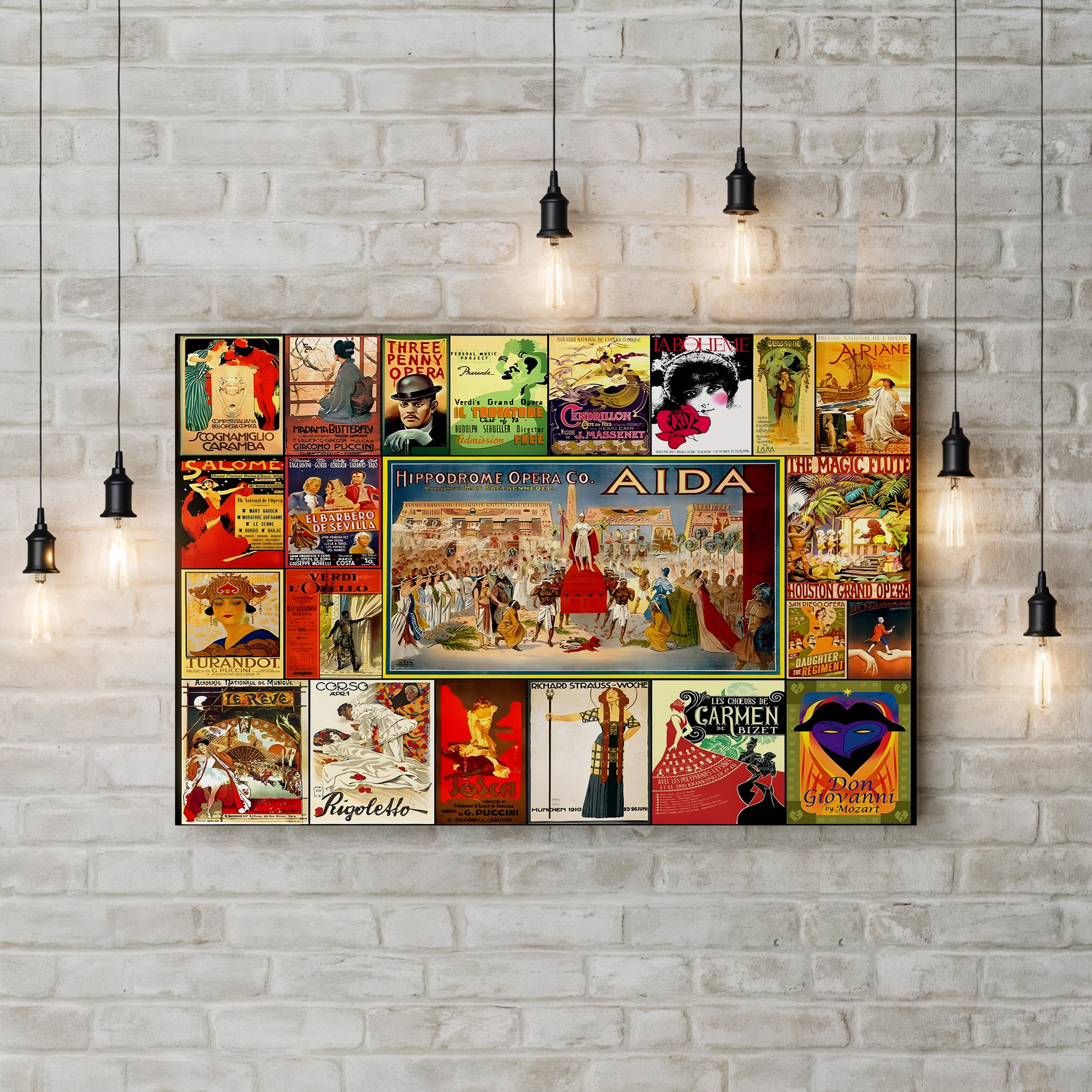 Opera Poster Collage – Period Illustration Wall Art | Vintage Theatre Canvas Print