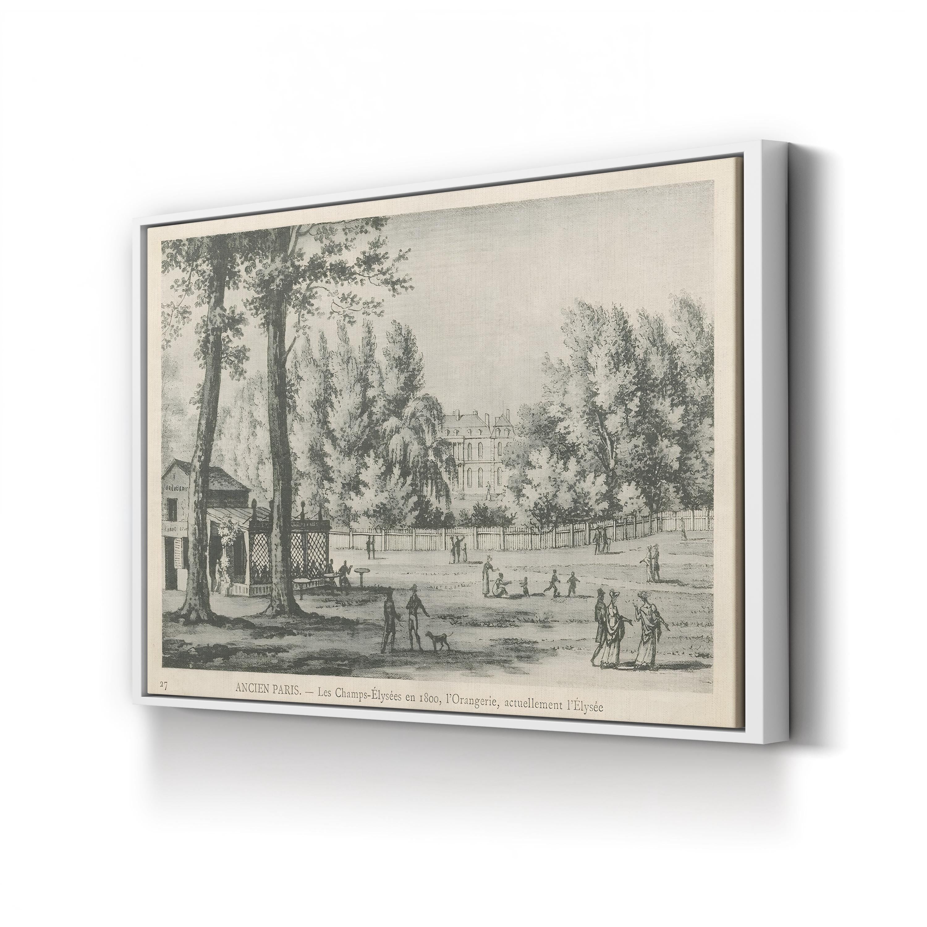 Parisian Street Scene – Period Illustration Wall Art | Black & White Canvas Print