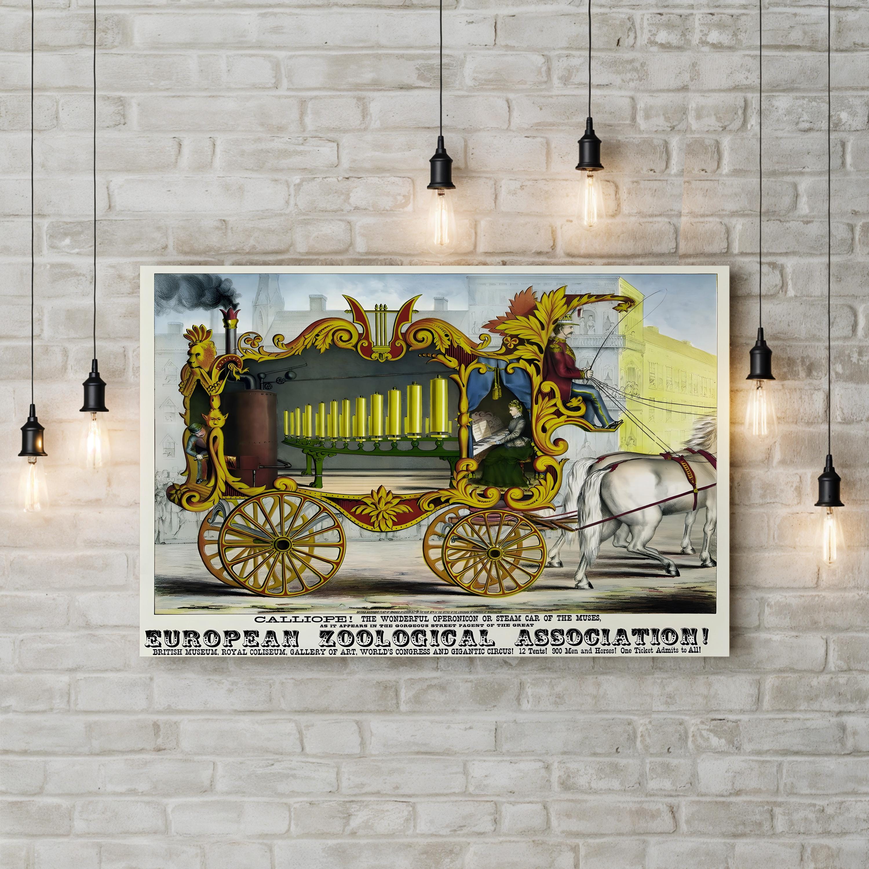 Circus Steam Organ Calliope – Period Illustration Wall Art | Retro Circus Poster Canvas Print