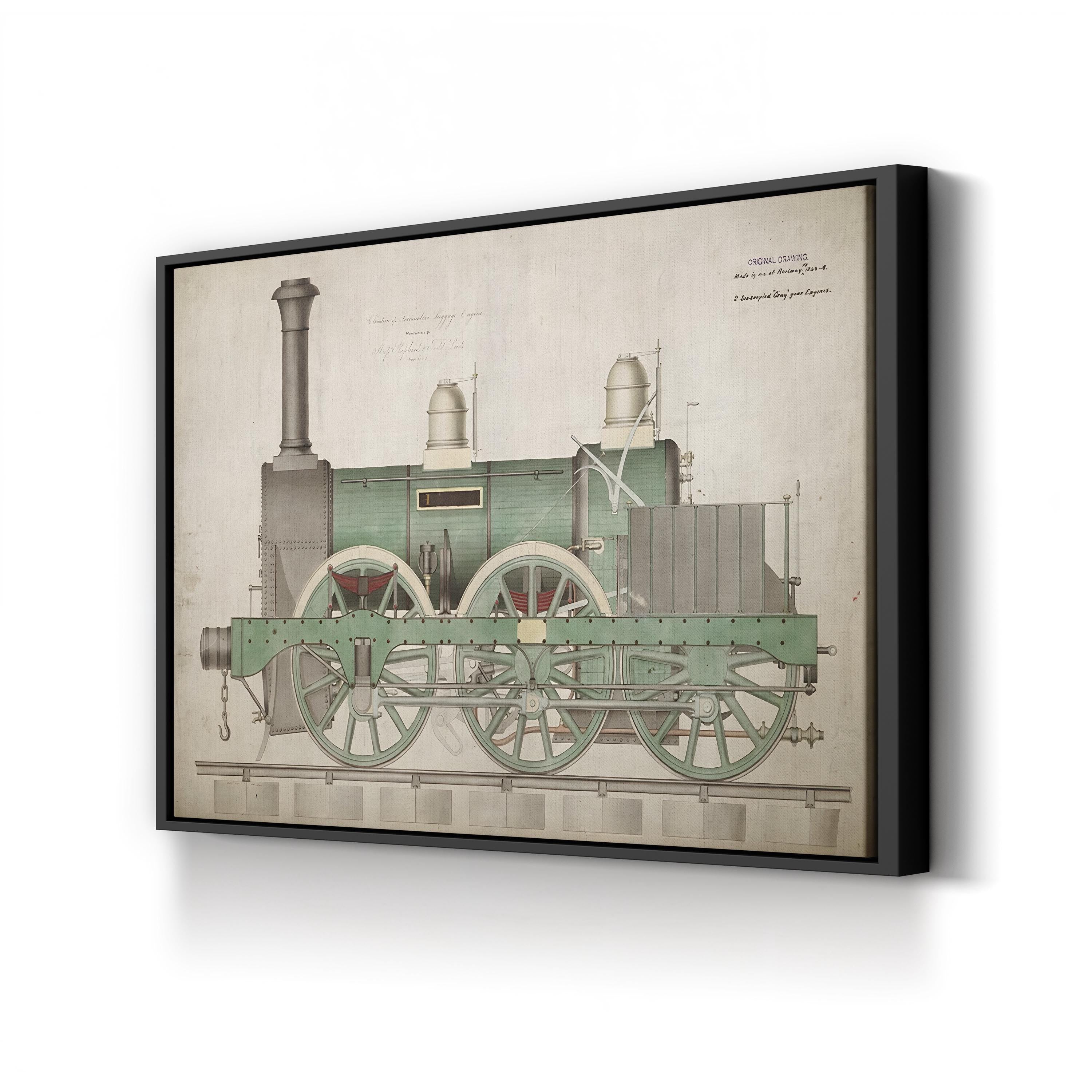 Steam Locomotive Blueprint – Period Illustration Wall Art | Railway Engineering Canvas Print