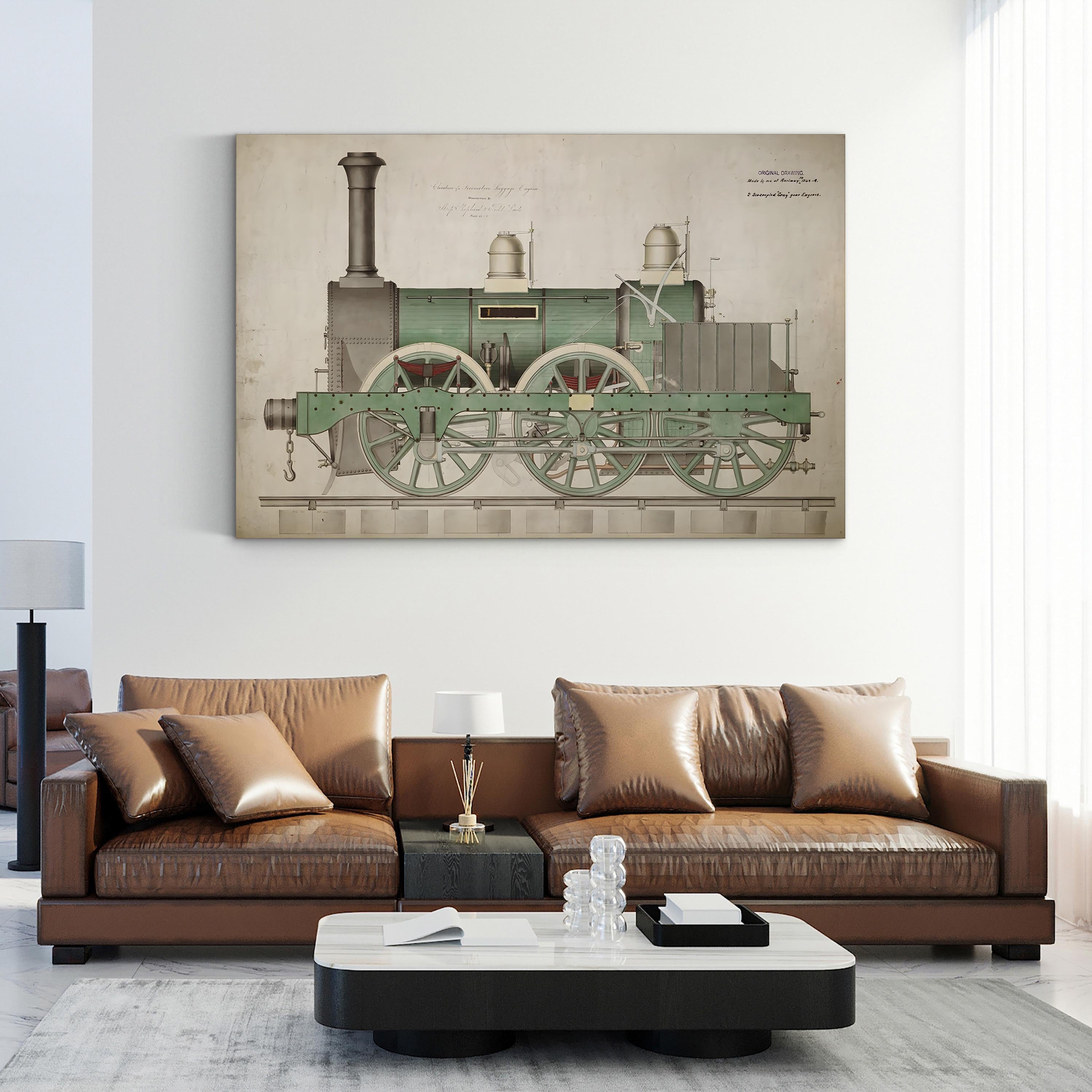 Steam Locomotive Blueprint – Period Illustration Wall Art | Railway Engineering Canvas Print