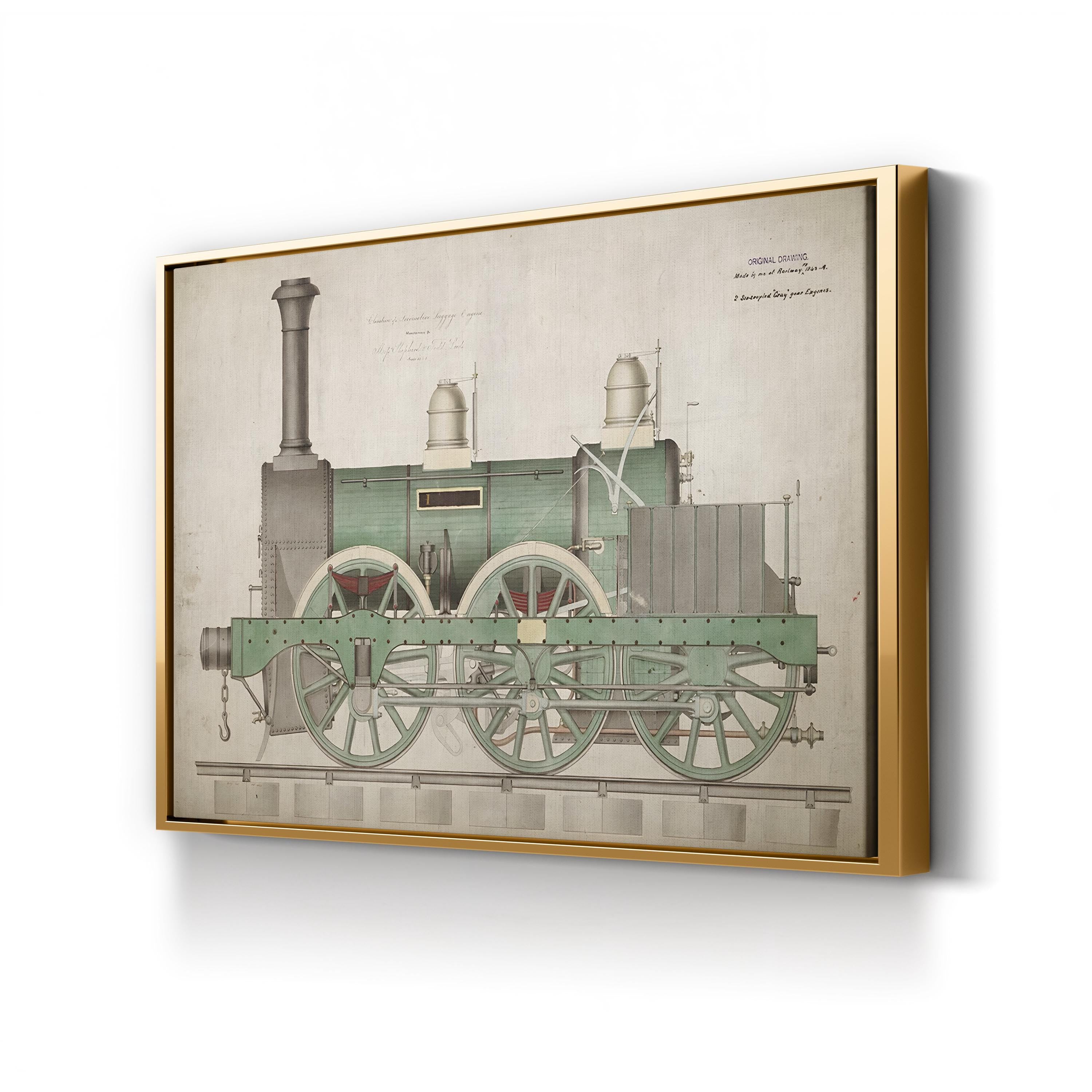 Steam Locomotive Blueprint – Period Illustration Wall Art | Railway Engineering Canvas Print