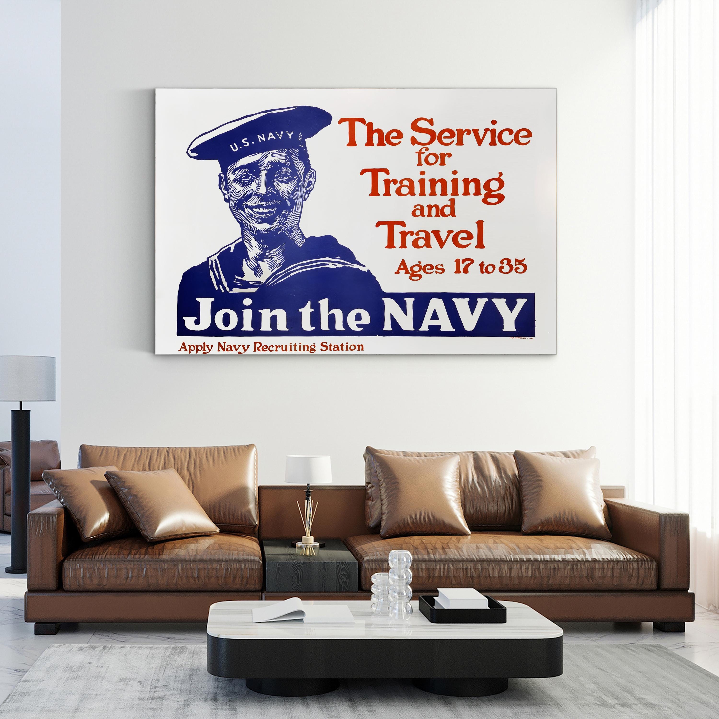 US Navy WWII Smiling Sailor – Period Illustration Wall Art | Vintage Poster Canvas Print