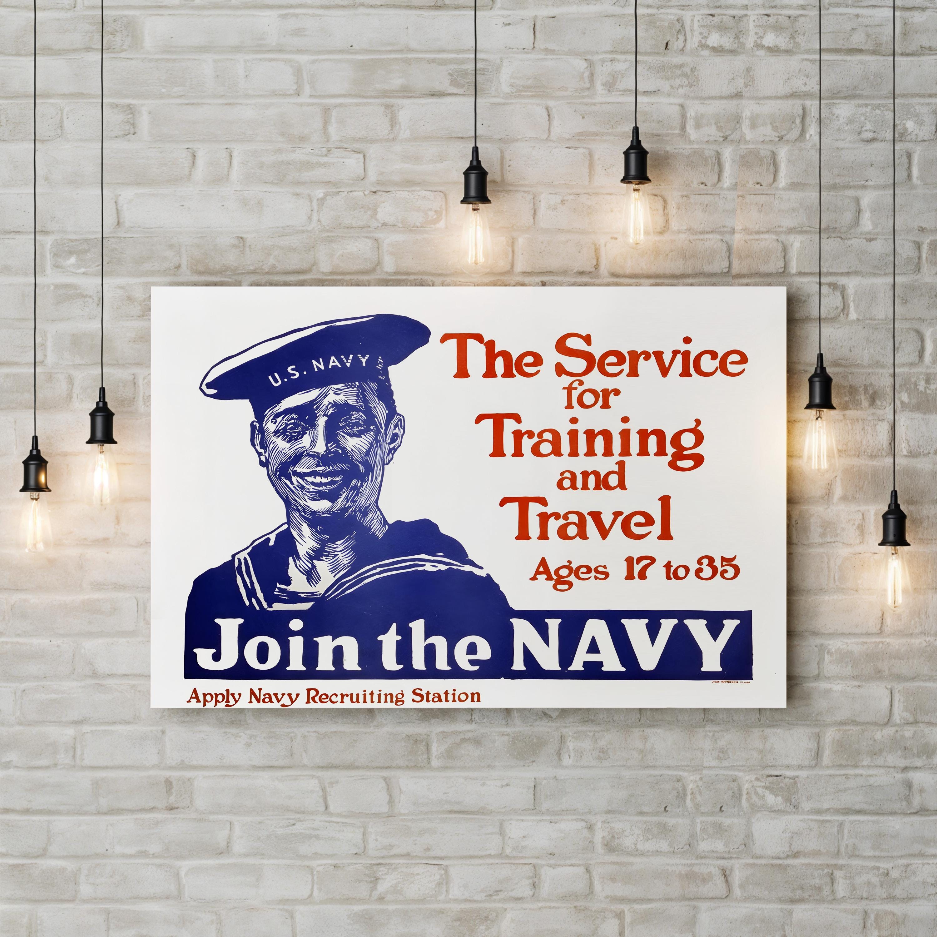 US Navy WWII Smiling Sailor – Period Illustration Wall Art | Vintage Poster Canvas Print