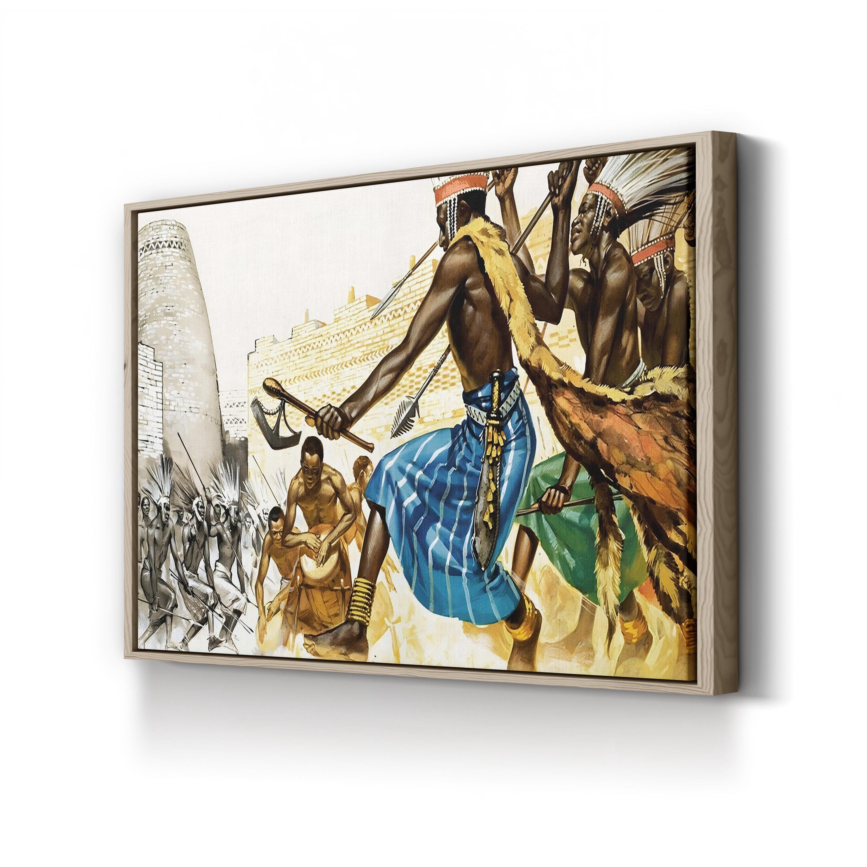 Vintage Bantu War Dance Art Print: African Tribal Ritual Illustration (1968)