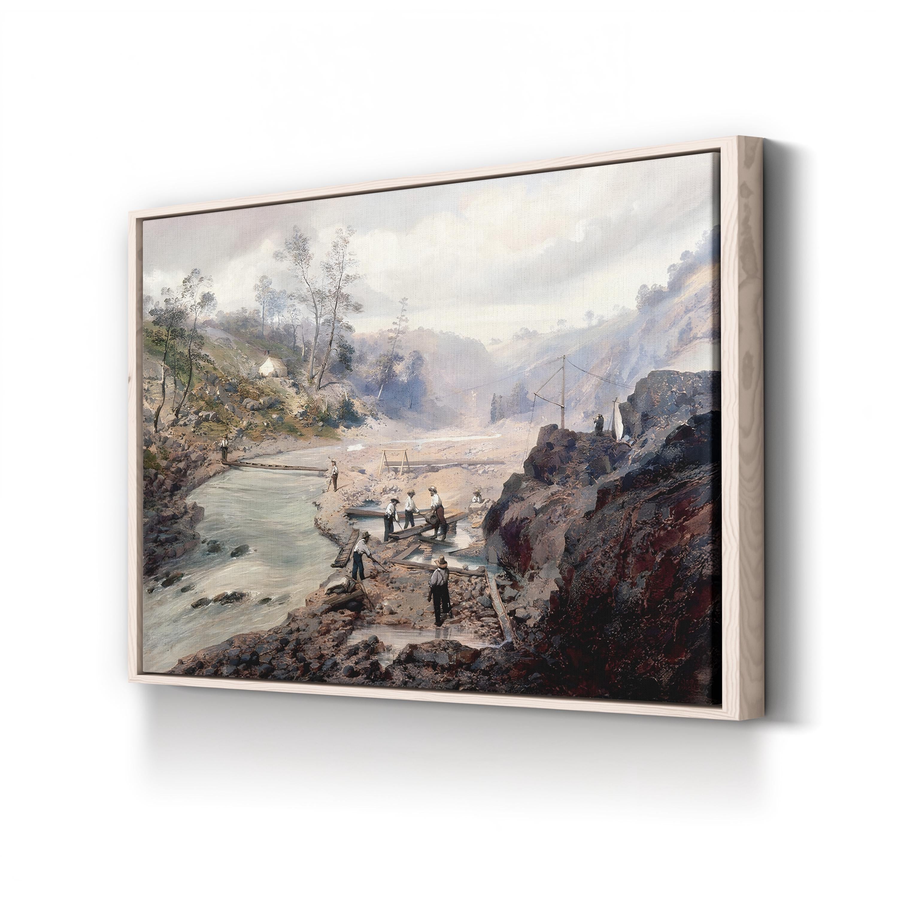 Washing Gold, Calaveras, California, 1853 canvas print in Oak frame