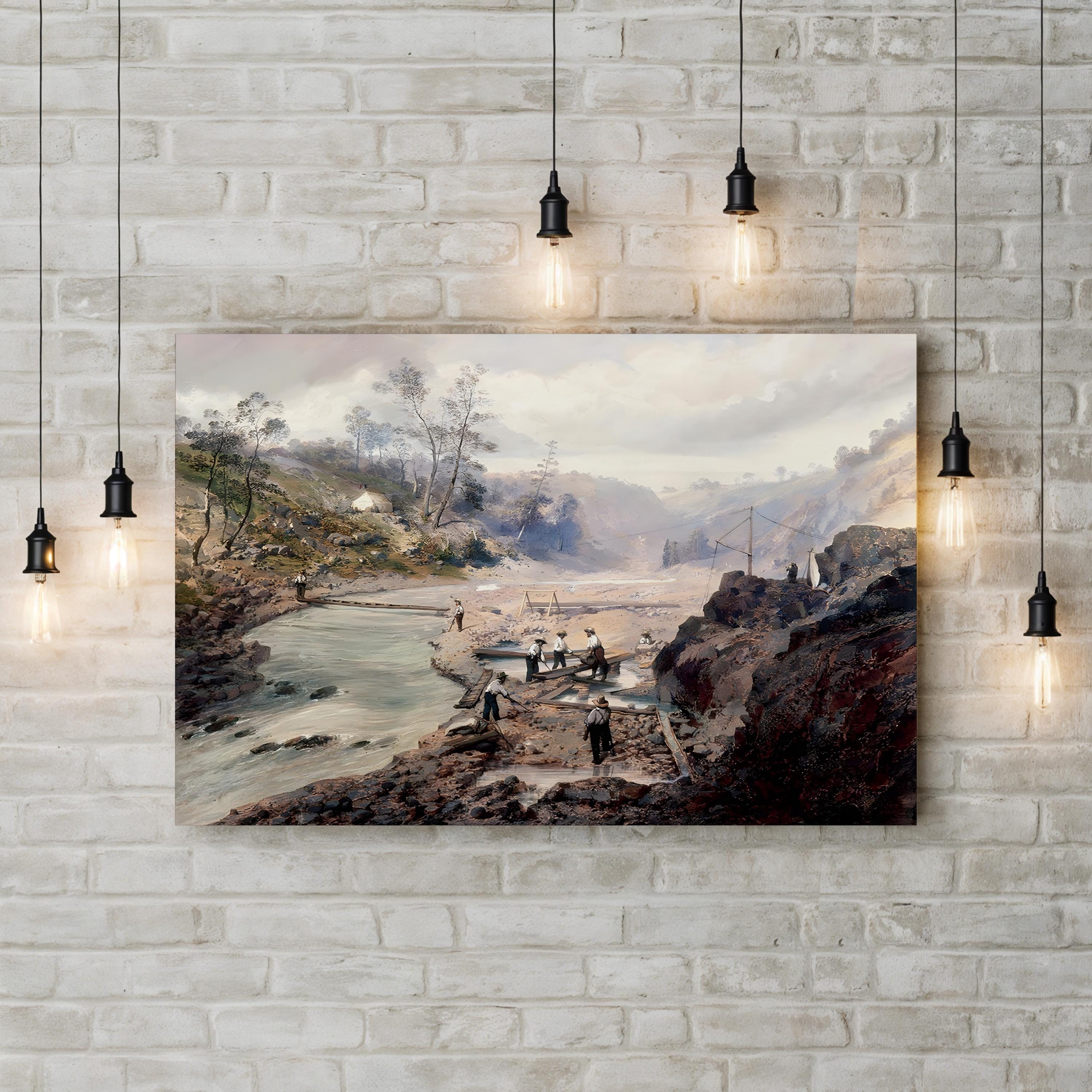 Washing Gold, Calaveras, California, 1853 Wall Art – California Gold Rush Frontier Scene