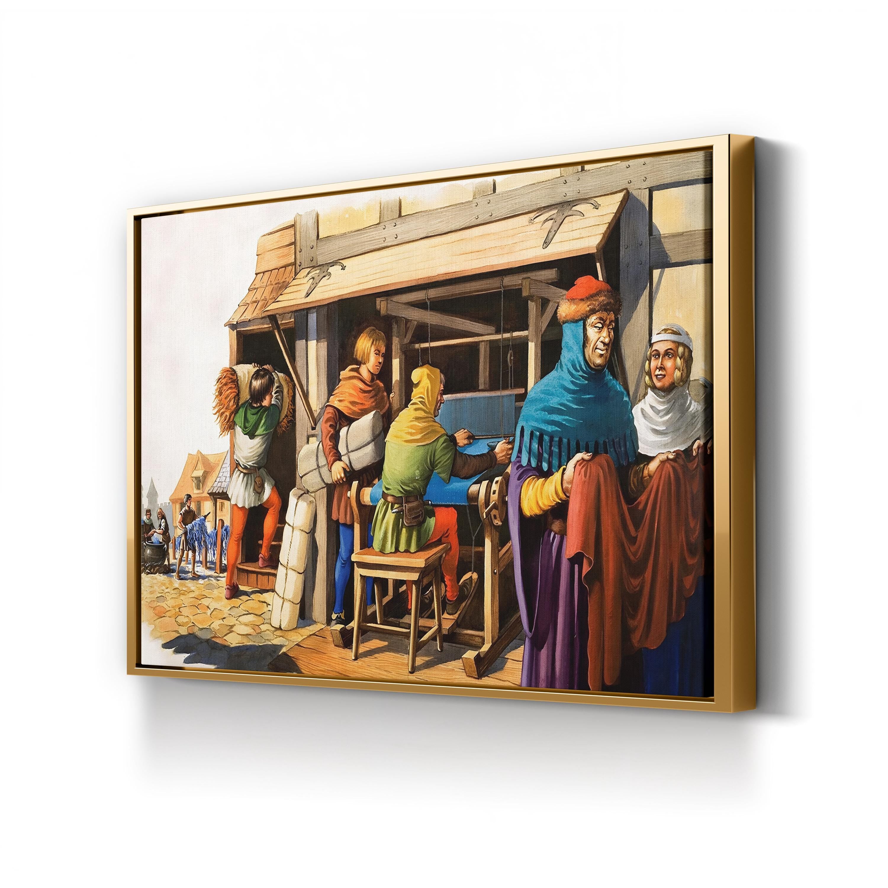 Weaving on a Loom Medieval Craft – Michael Godfrey Wall Art | Historical Canvas Print