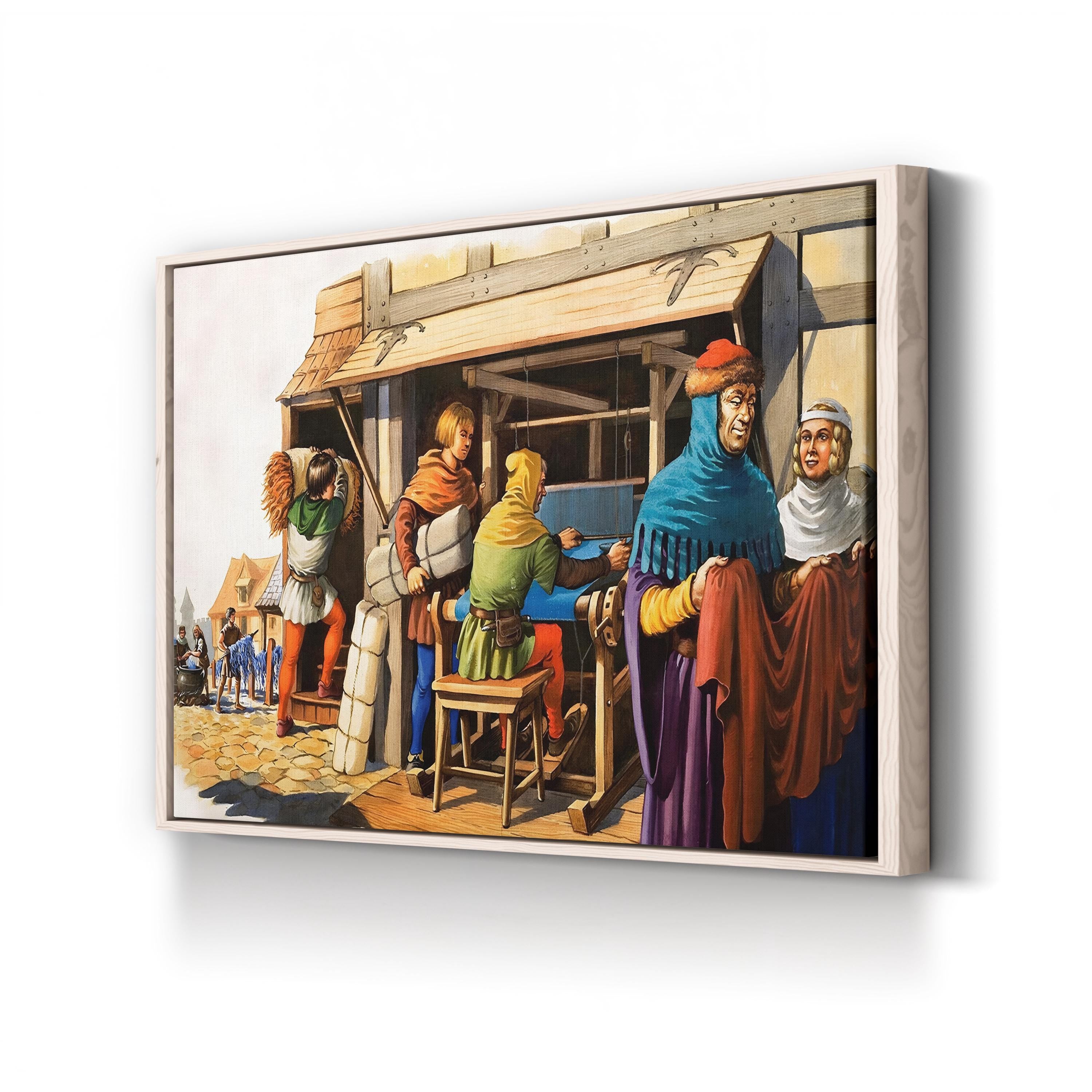 Weaving on a Loom Medieval Craft – Michael Godfrey Wall Art | Historical Canvas Print
