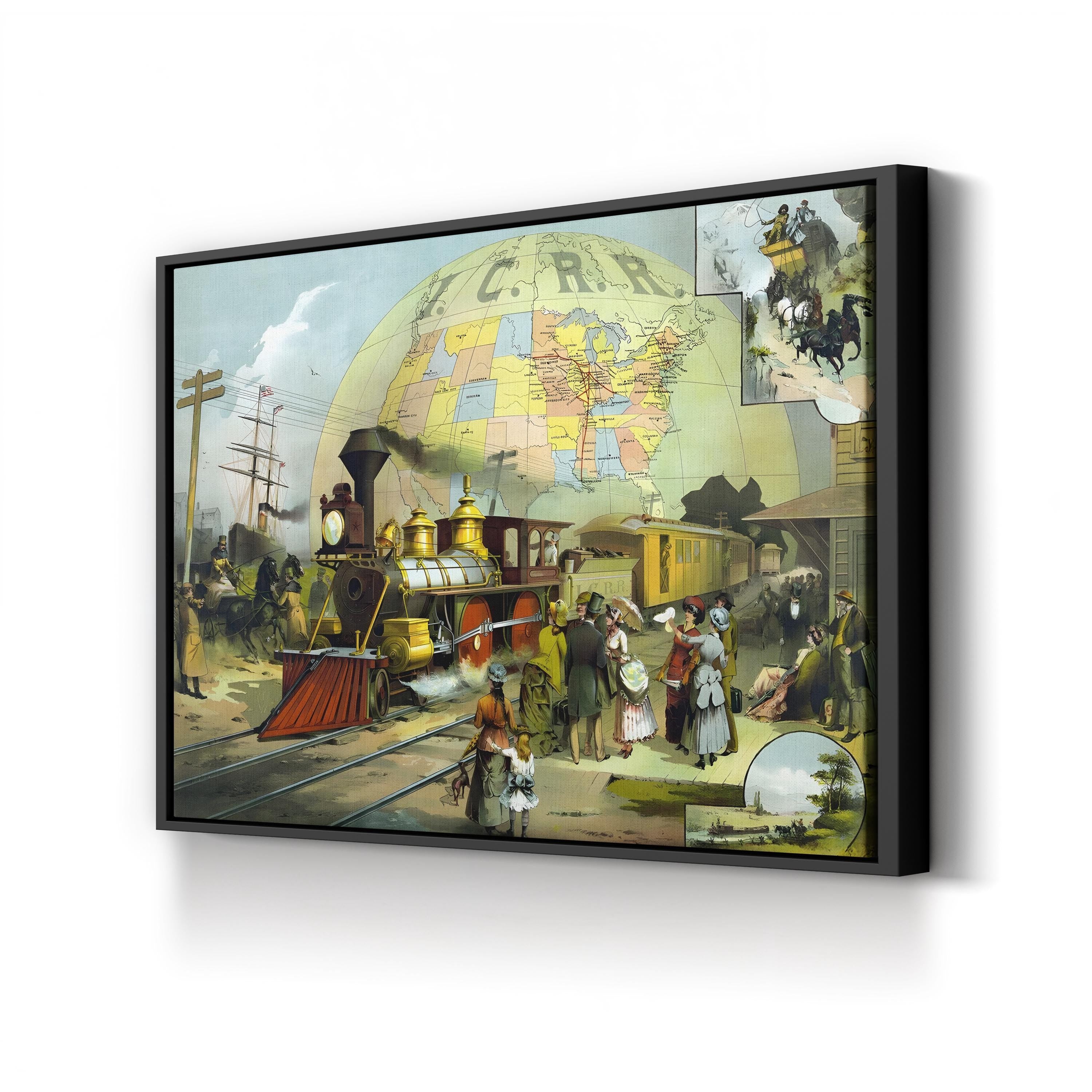 Well-Dressed Passengers Waiting for the Illinois Central Railroad Train Wall Art | 19th Century American Travel Illustration Print