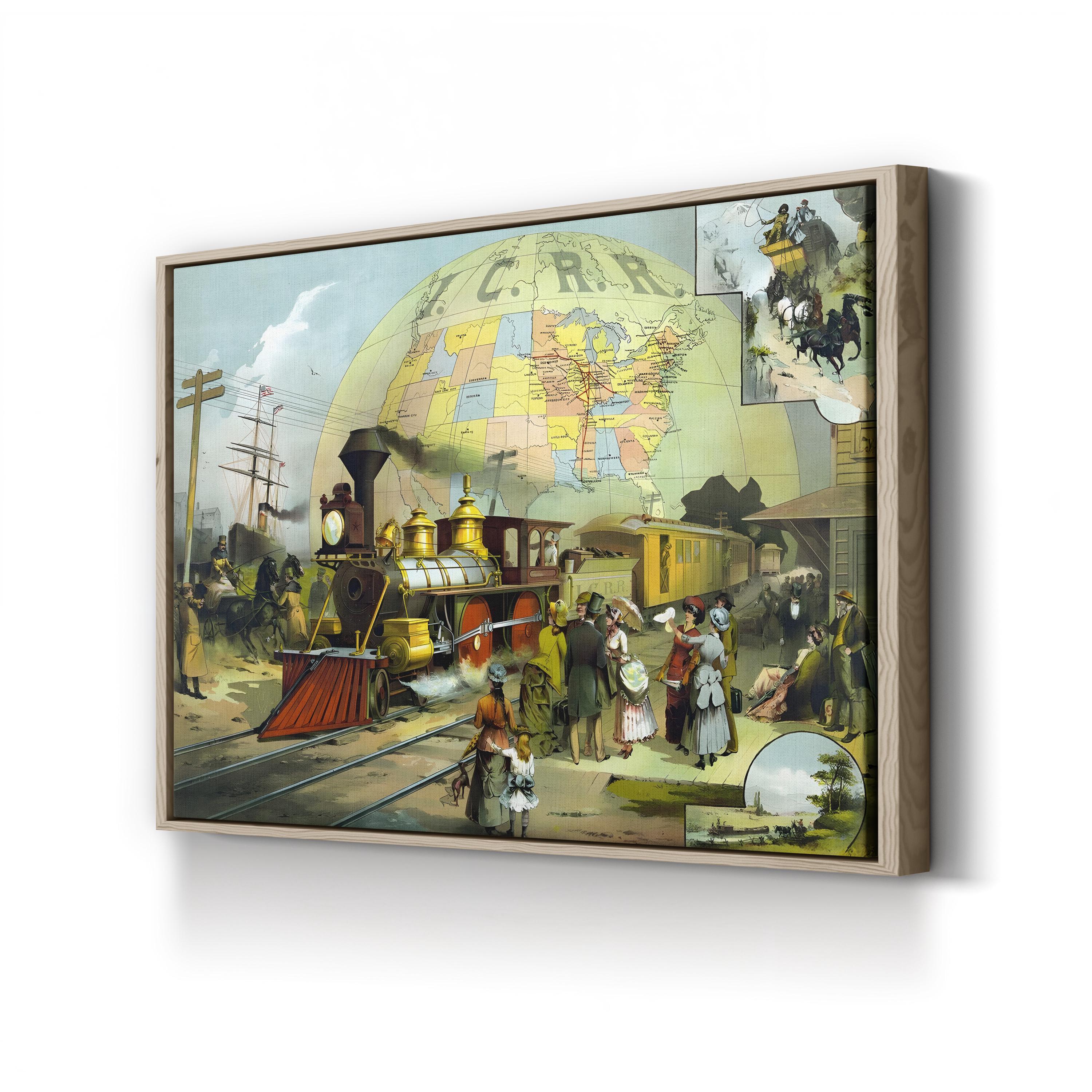 Well-Dressed Passengers Waiting for the Illinois Central Railroad Train Wall Art | 19th Century American Travel Illustration Print