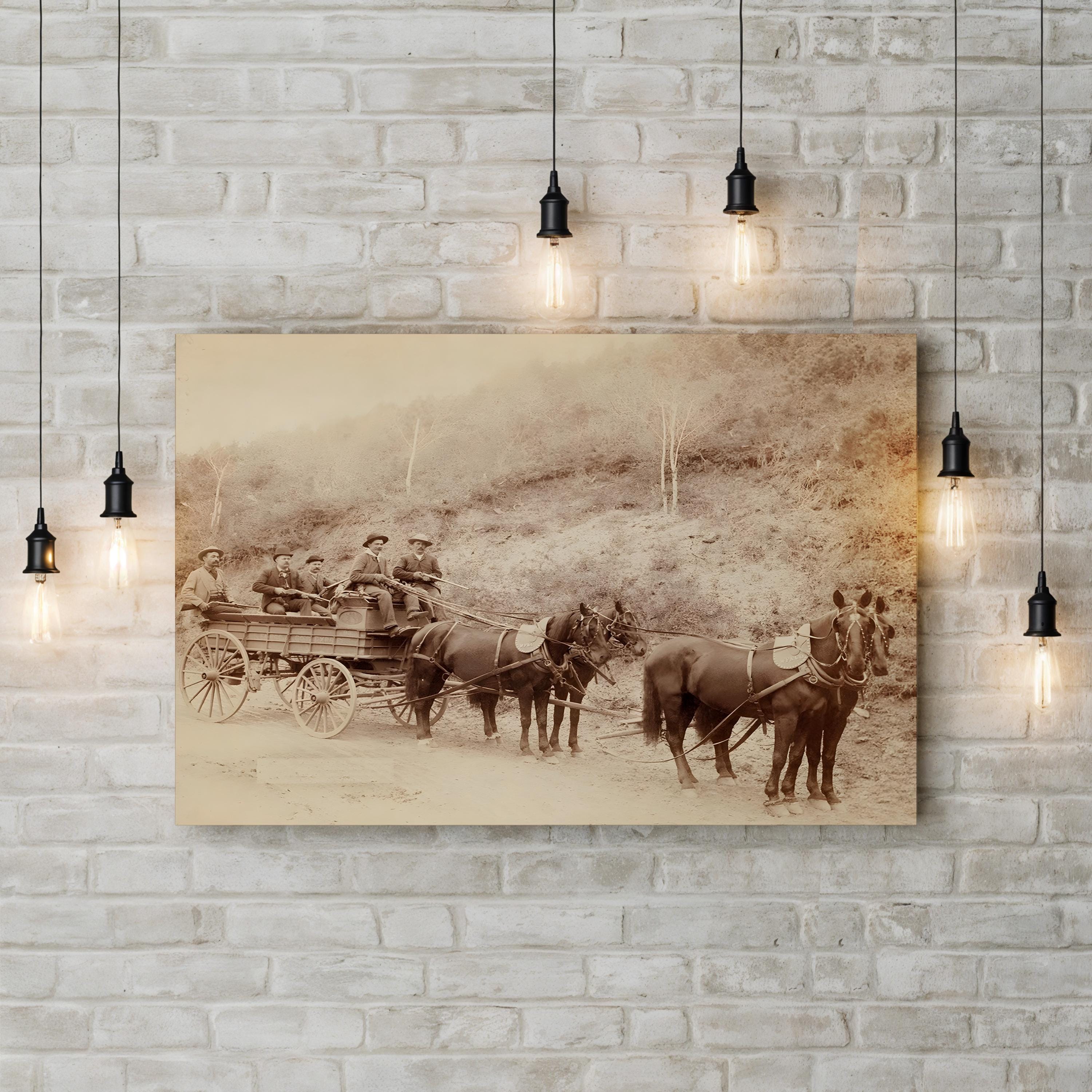 Old West Stagecoach Express – Period Illustration Wall Art | Vintage Americana Canvas Print