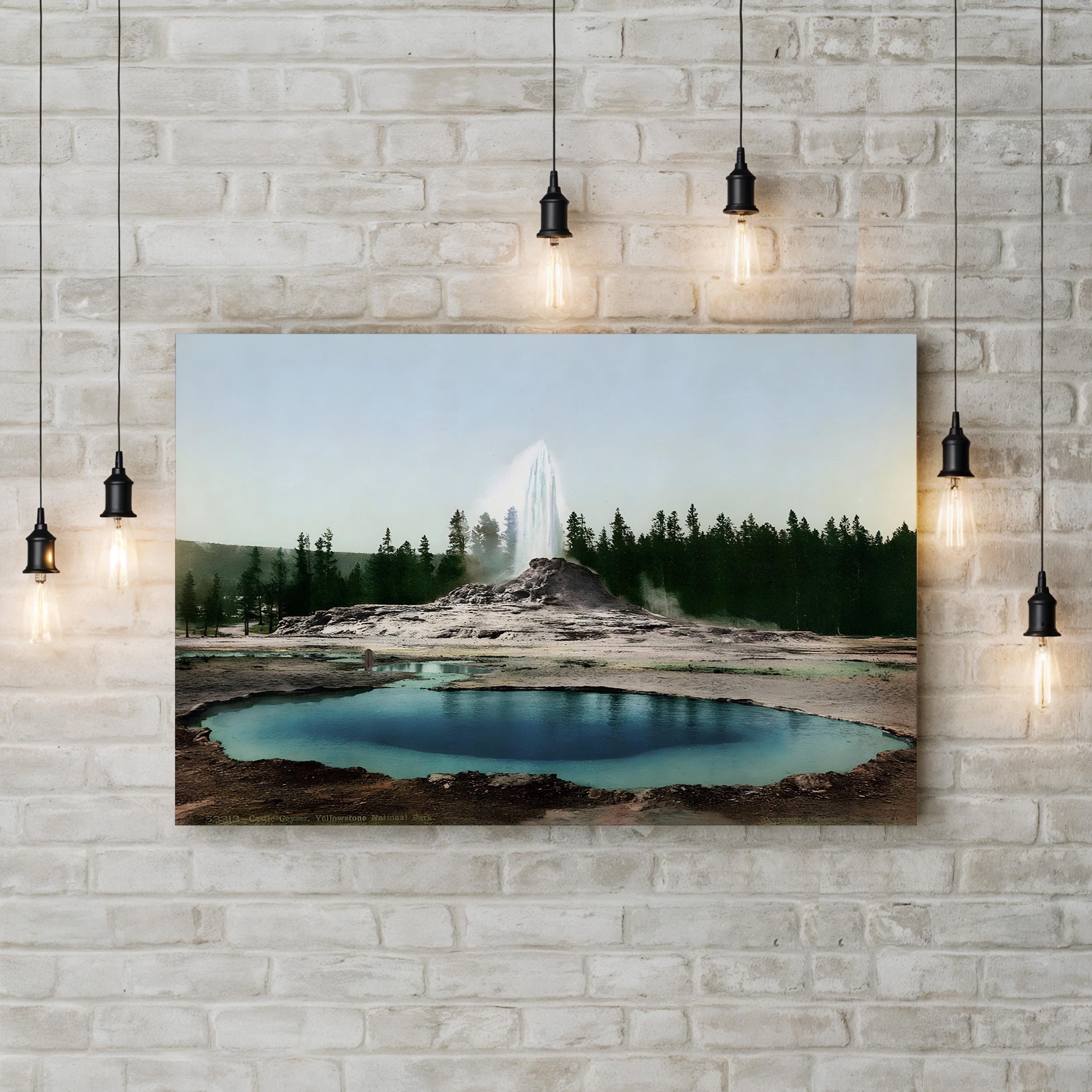 Vintage Yellowstone Old Faithful – Period Illustration Wall Art | Travel Poster Canvas Print