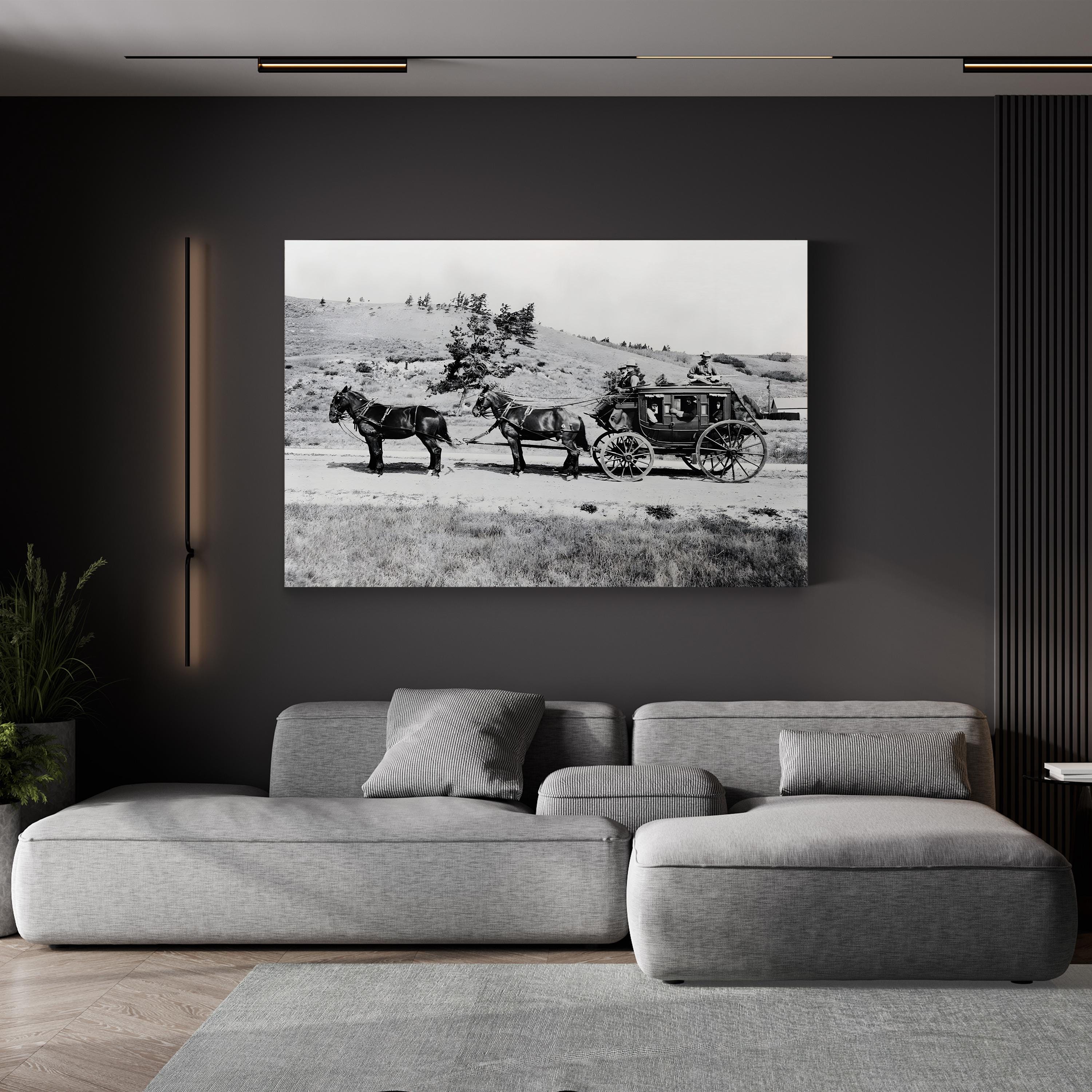 Vintage Stagecoach in Motion – Period Illustration Wall Art | Rustic Western Canvas Print