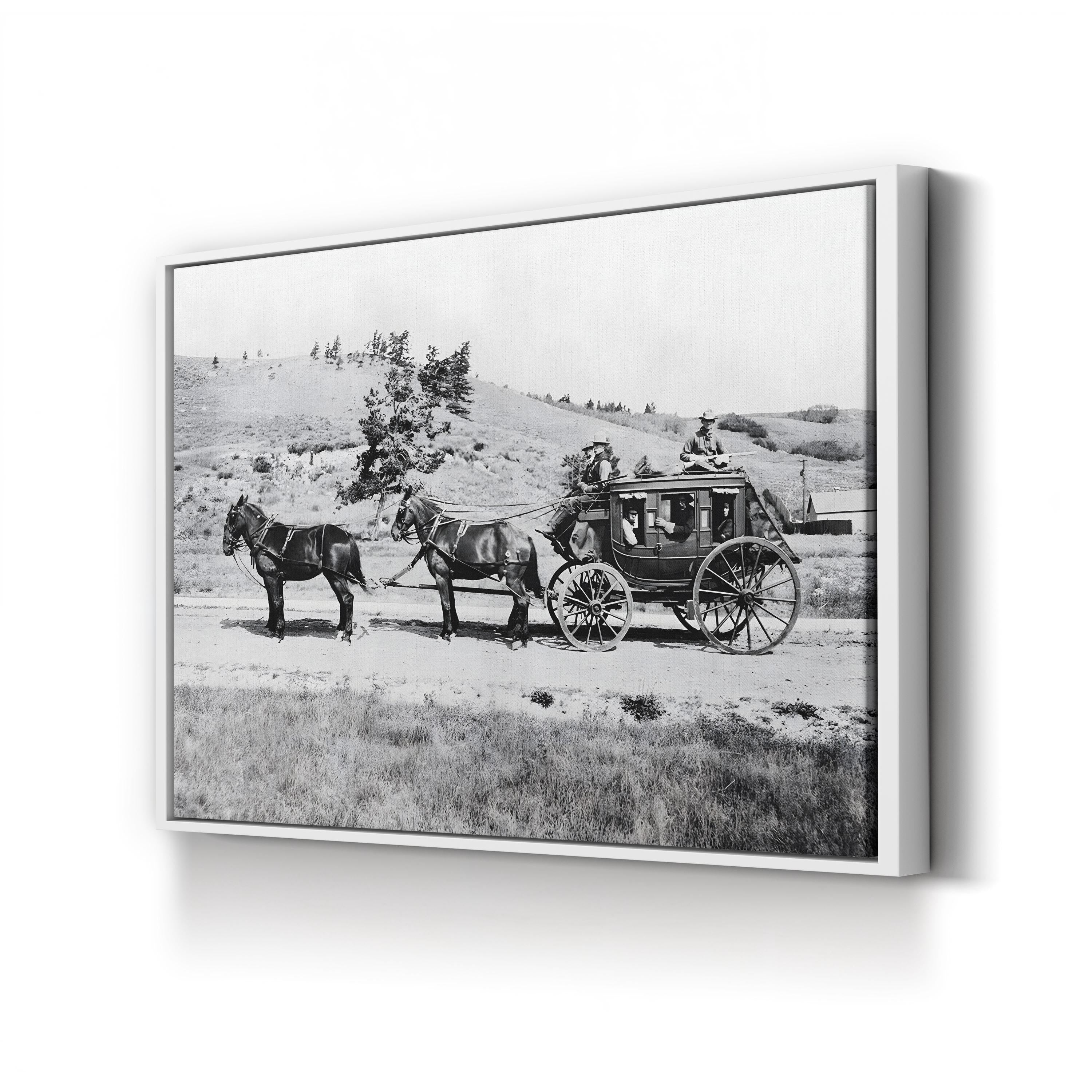 Vintage Stagecoach in Motion – Period Illustration Wall Art | Rustic Western Canvas Print