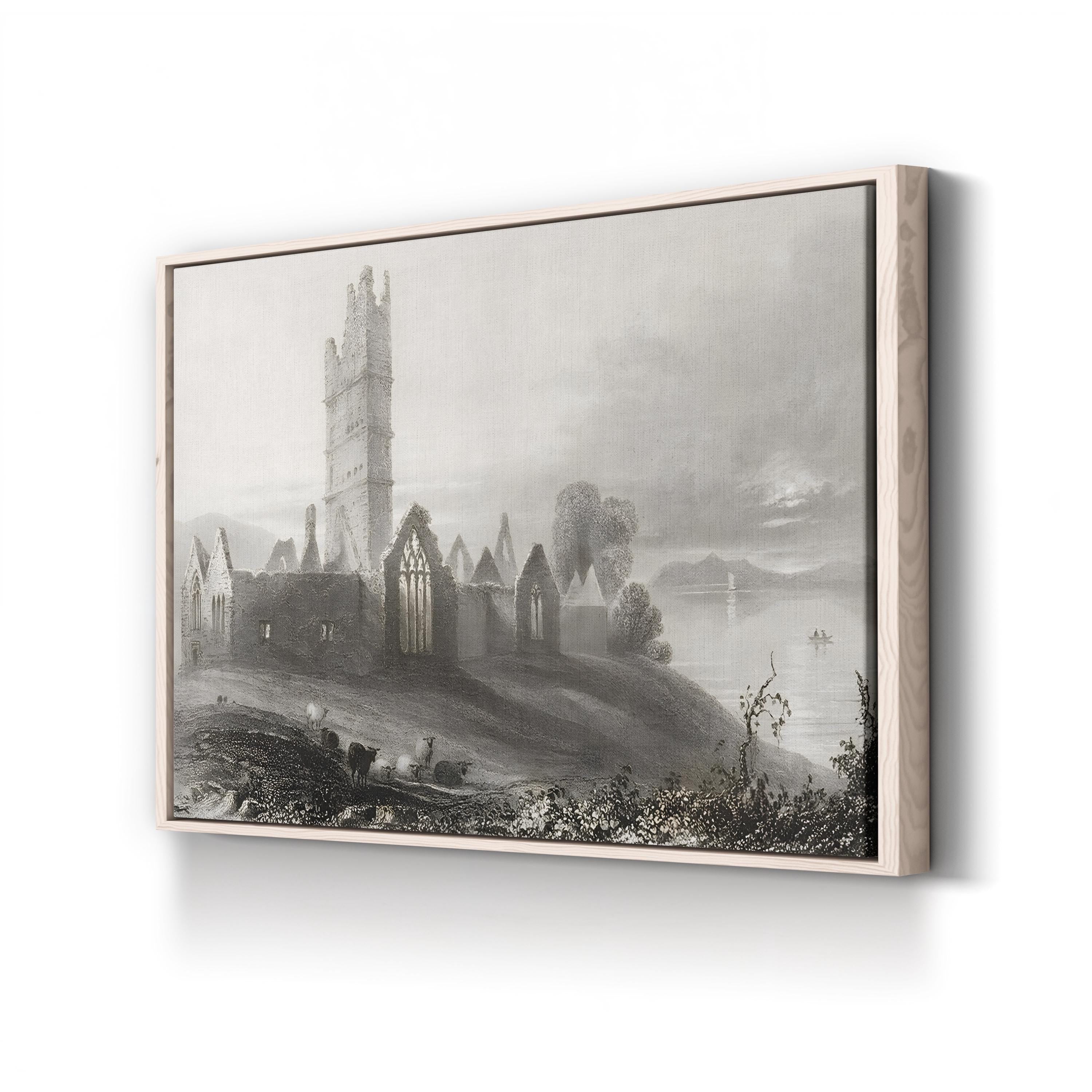 Abbey of Moyne, Killala, County Mayo, Ireland Wall Art — 19th Century Irish Architectural Engraving by William Henry Bartlett