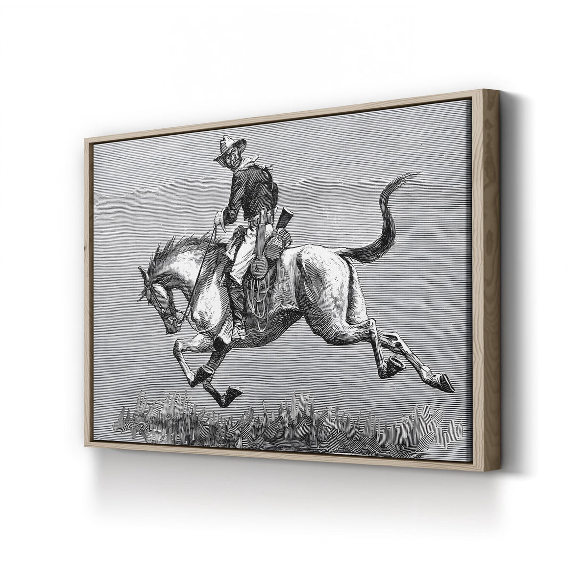 A Retiring Scout, 1888 — American West Wall Art by Frederic Remington canvas print in Oak Framed Canvas