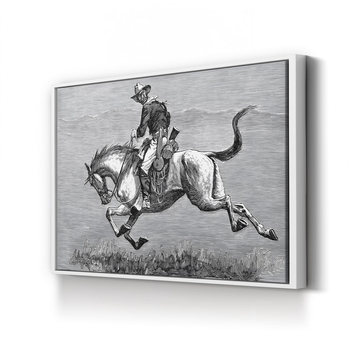 A Retiring Scout, 1888 — American West Wall Art by Frederic Remington canvas print in White Framed Canvas