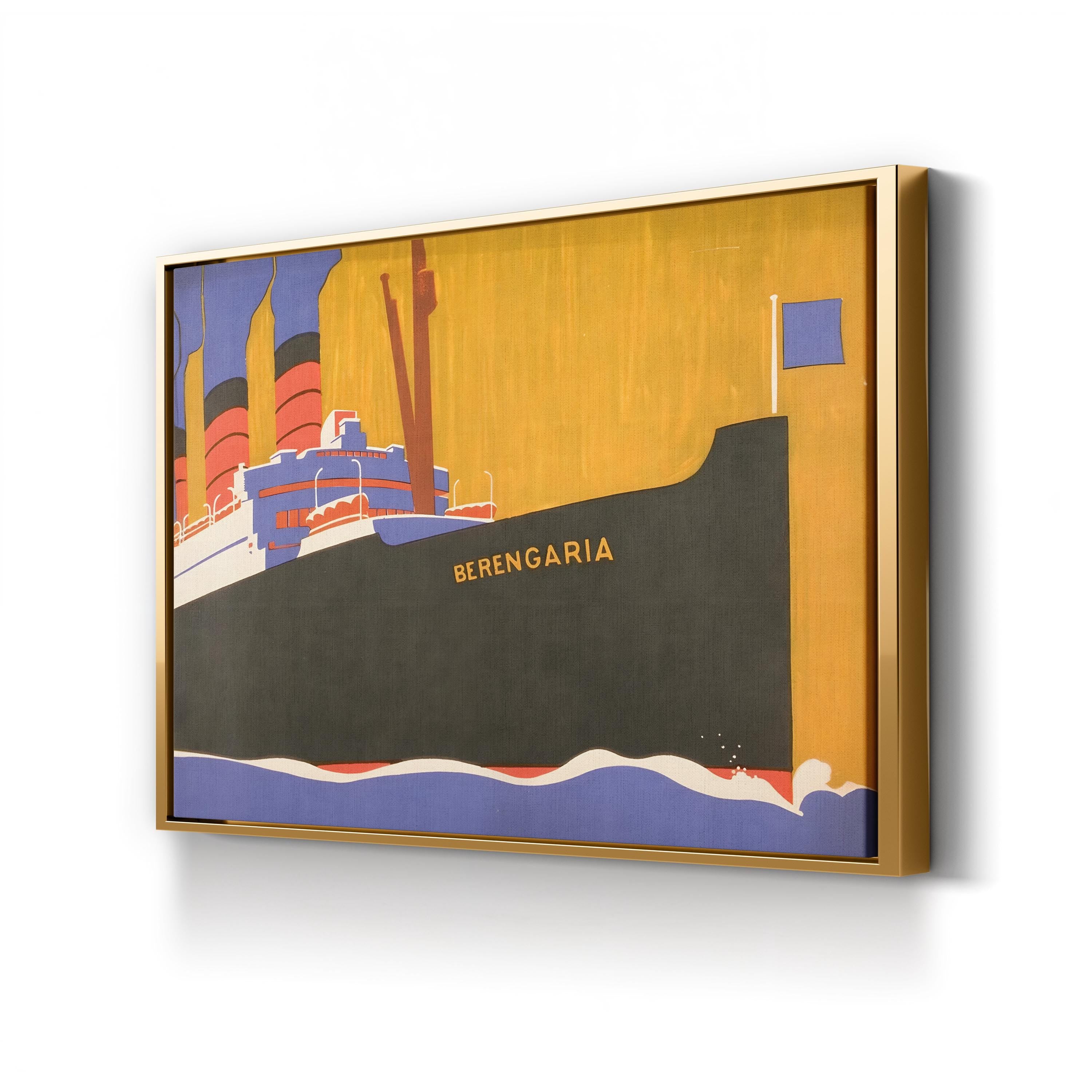 Cunard Line Promotional Brochure for Berengaria, by Louis Fancher canvas print in Gold frame
