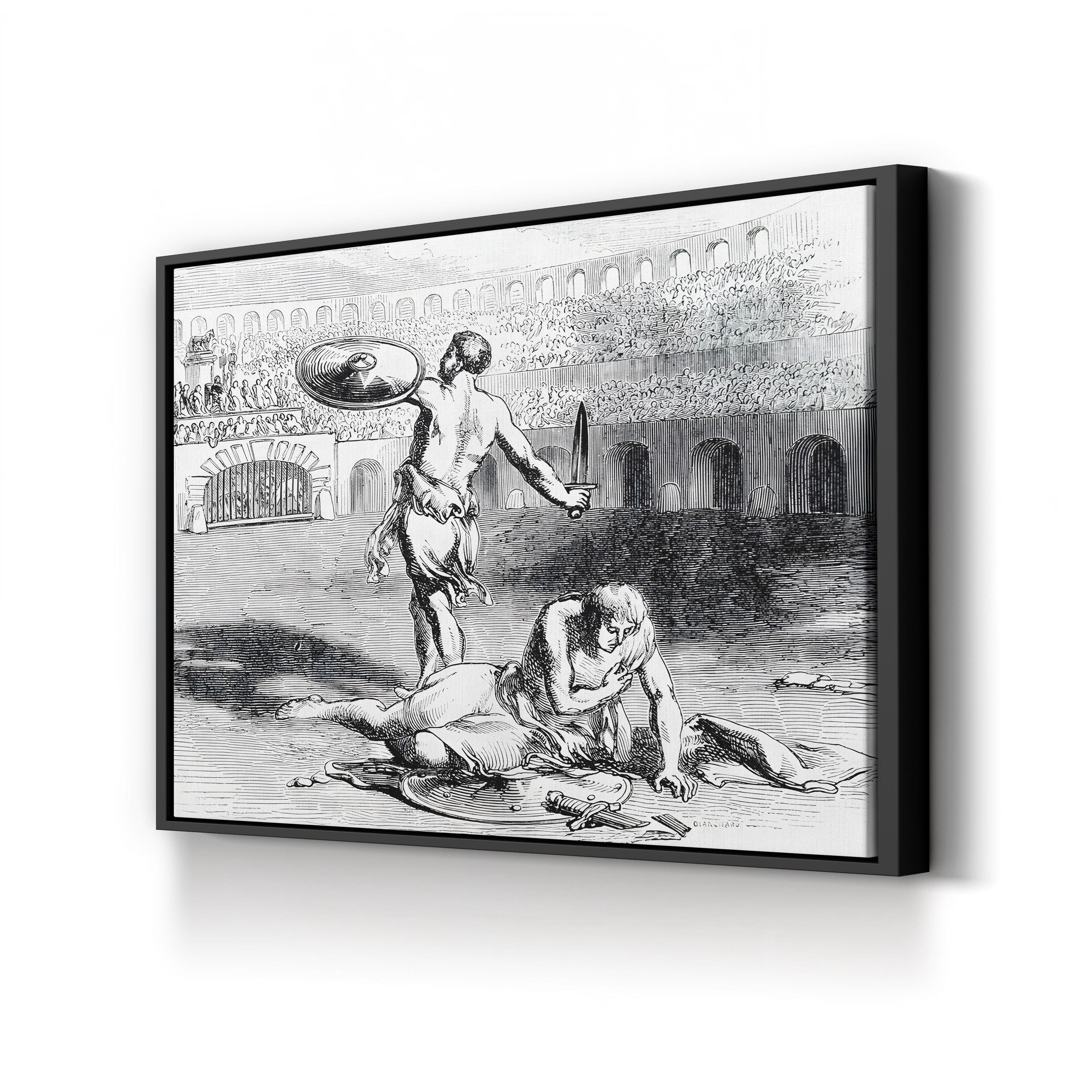 Colosseum Gladiators Engraving Wall Art — 18th Century Roman Combat Scene, Rome, Italy